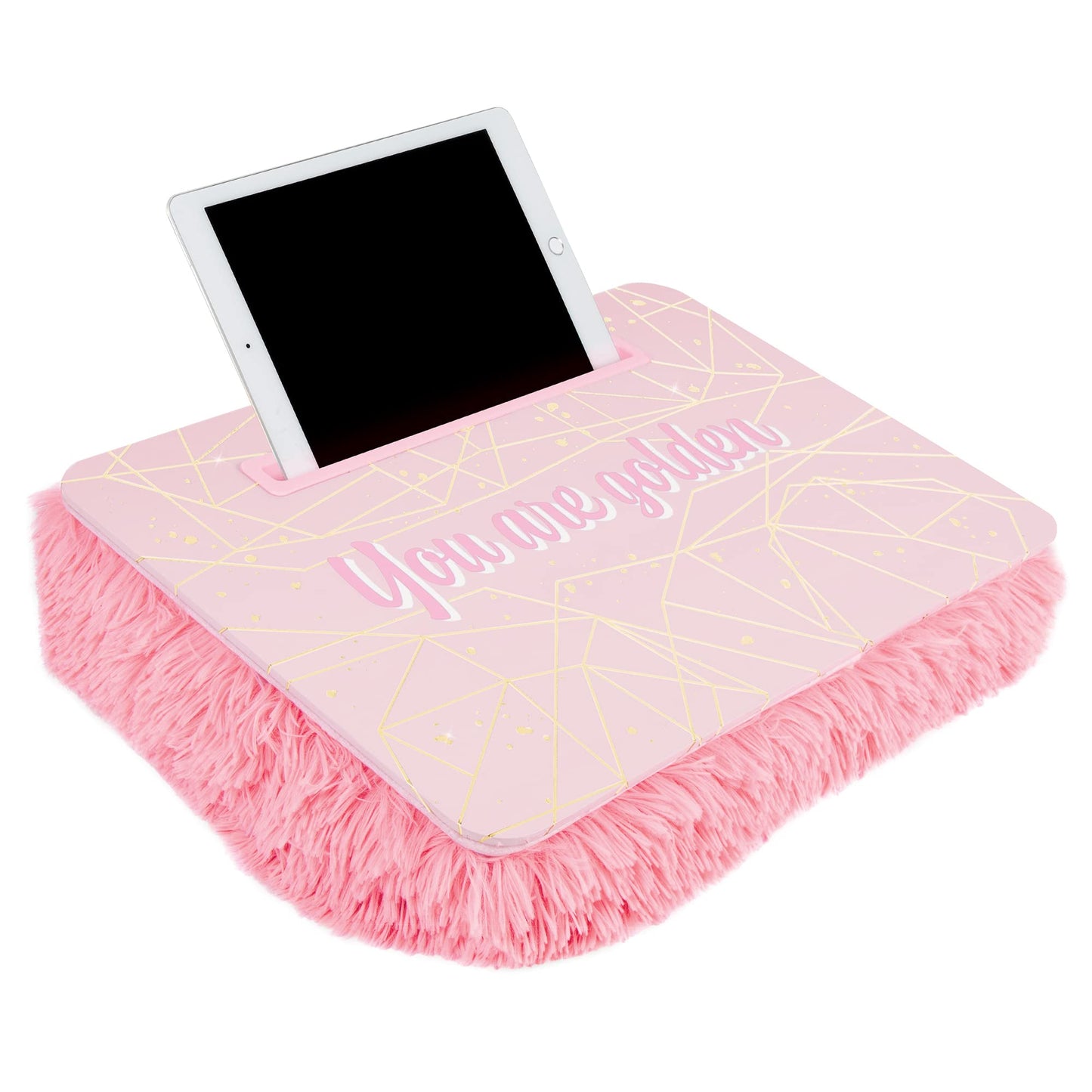 3C4G Pink & Gold Deluxe Fur Lap Desk, Take Tech on The Go, Includes a Media Slot That Perfectly Holds Tablets & Phones, for Ages 6 and up by Make It Real