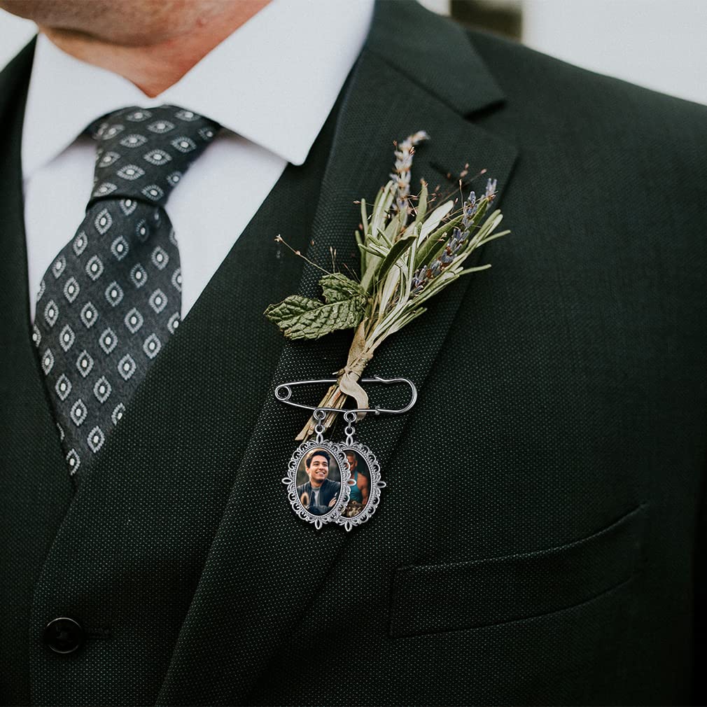 Custom4U Photo Charm for Wedding Bouquet Oval Memory Charms Funeral Boutonniere with Pictures Customized Wedding Gifts