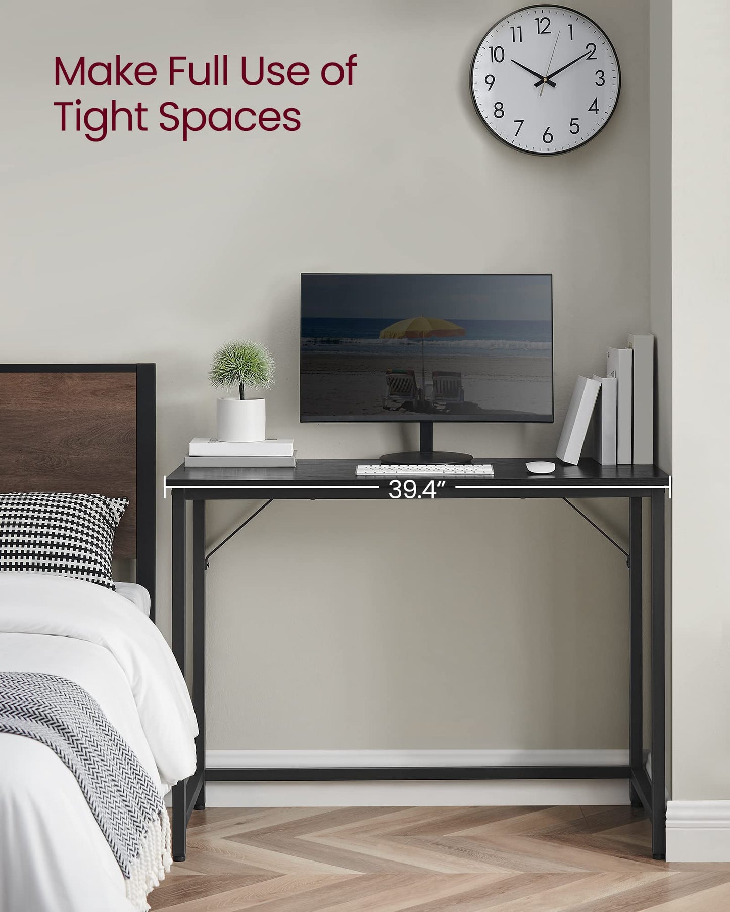 VASAGLE Computer Desk, Office Work Desk, 39.4 x 19.7 x 29.9 Inches, for Study, Bedroom, Home Office, Living Room, Ebony Black and Ink Black ULWD041B56