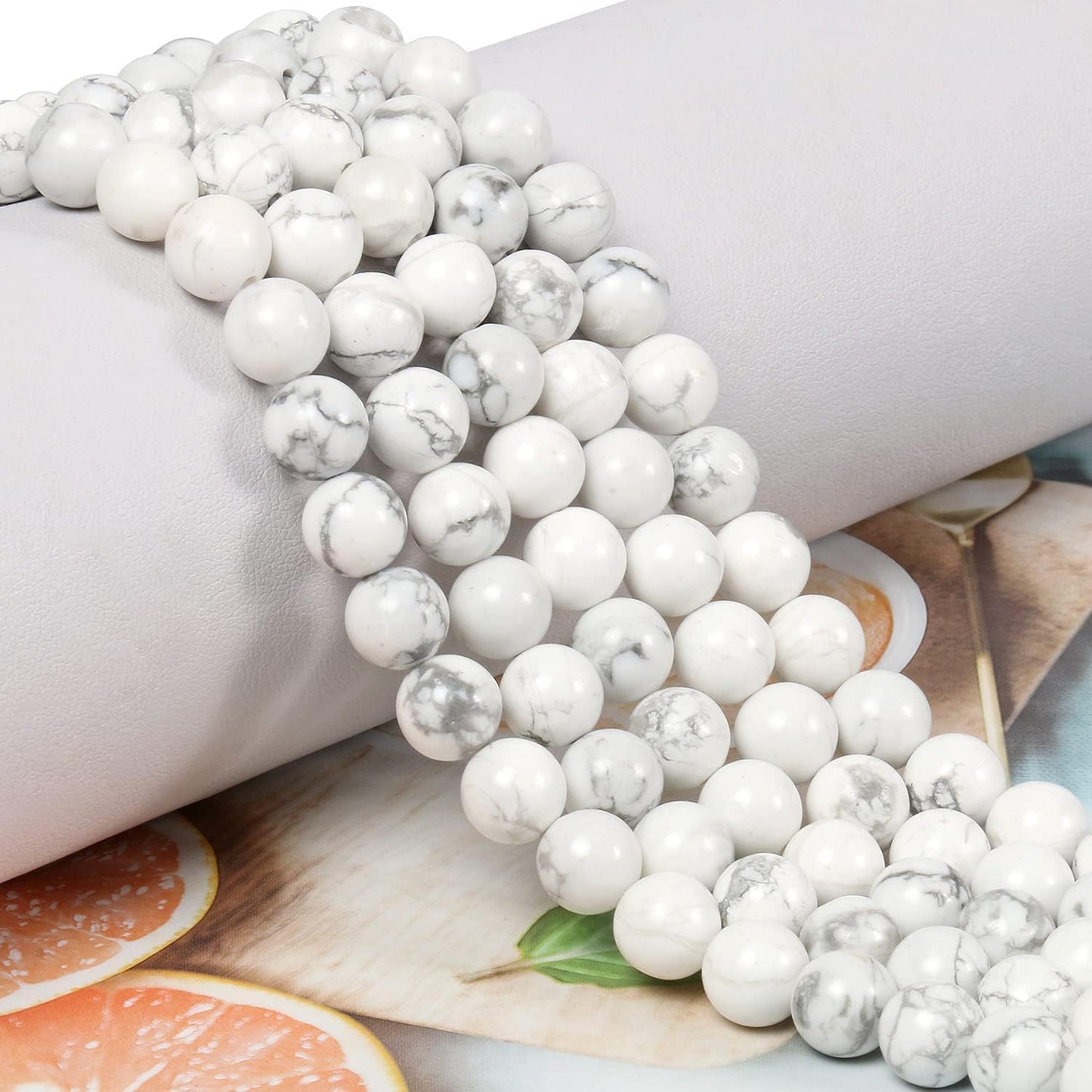 NITOPUPU 100Pcs 8mm Natural Smooth White Howlite Gemstone Beads Round Loose Stone Beads for Jewerly Making with Crystal Stretch Cord