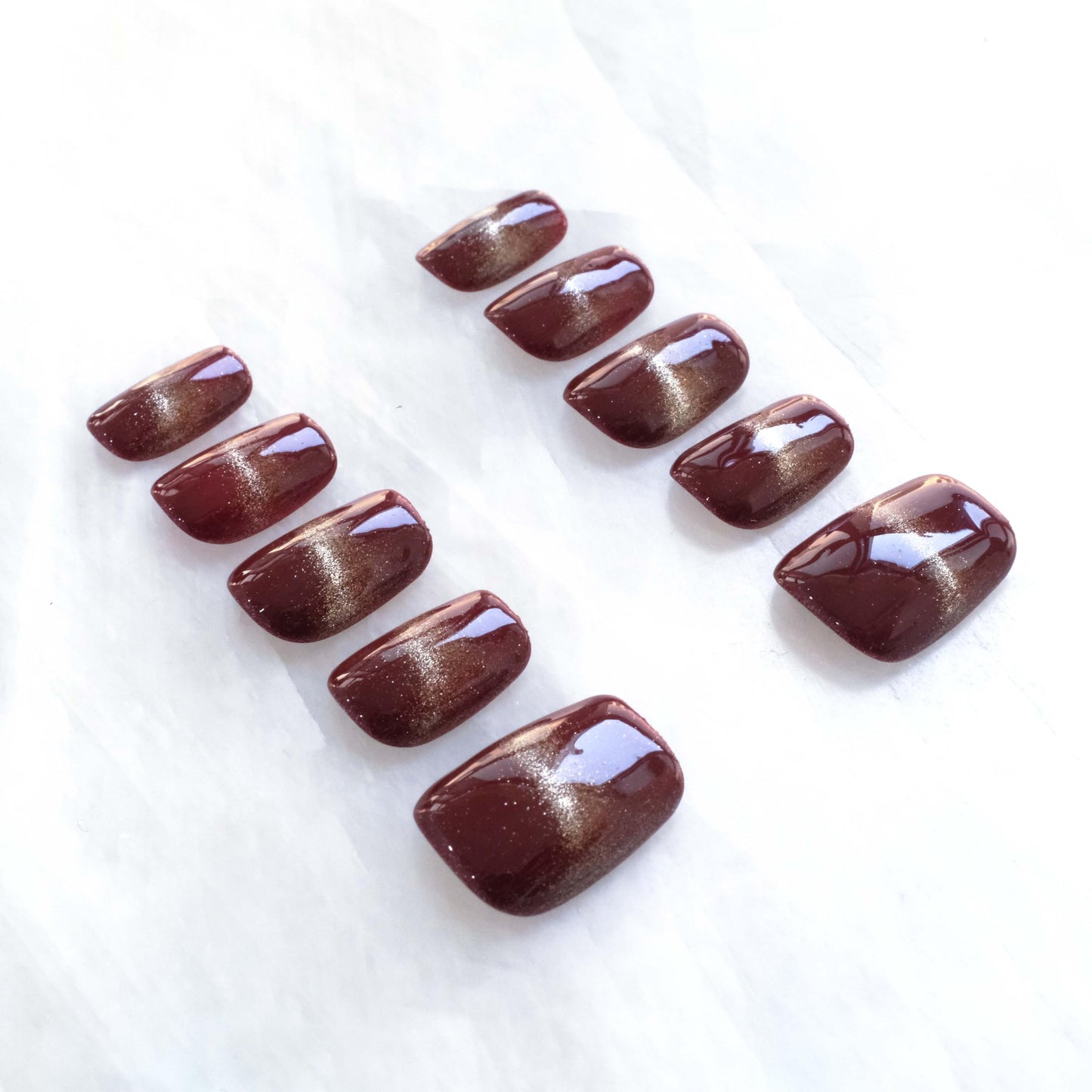 GLORS Wine Red & Gold Press on Nails, Handmade Reusable False Nails with Luxe Sheer Glitter Design, Short Square Shape, 10 Pieces (Small, SS)