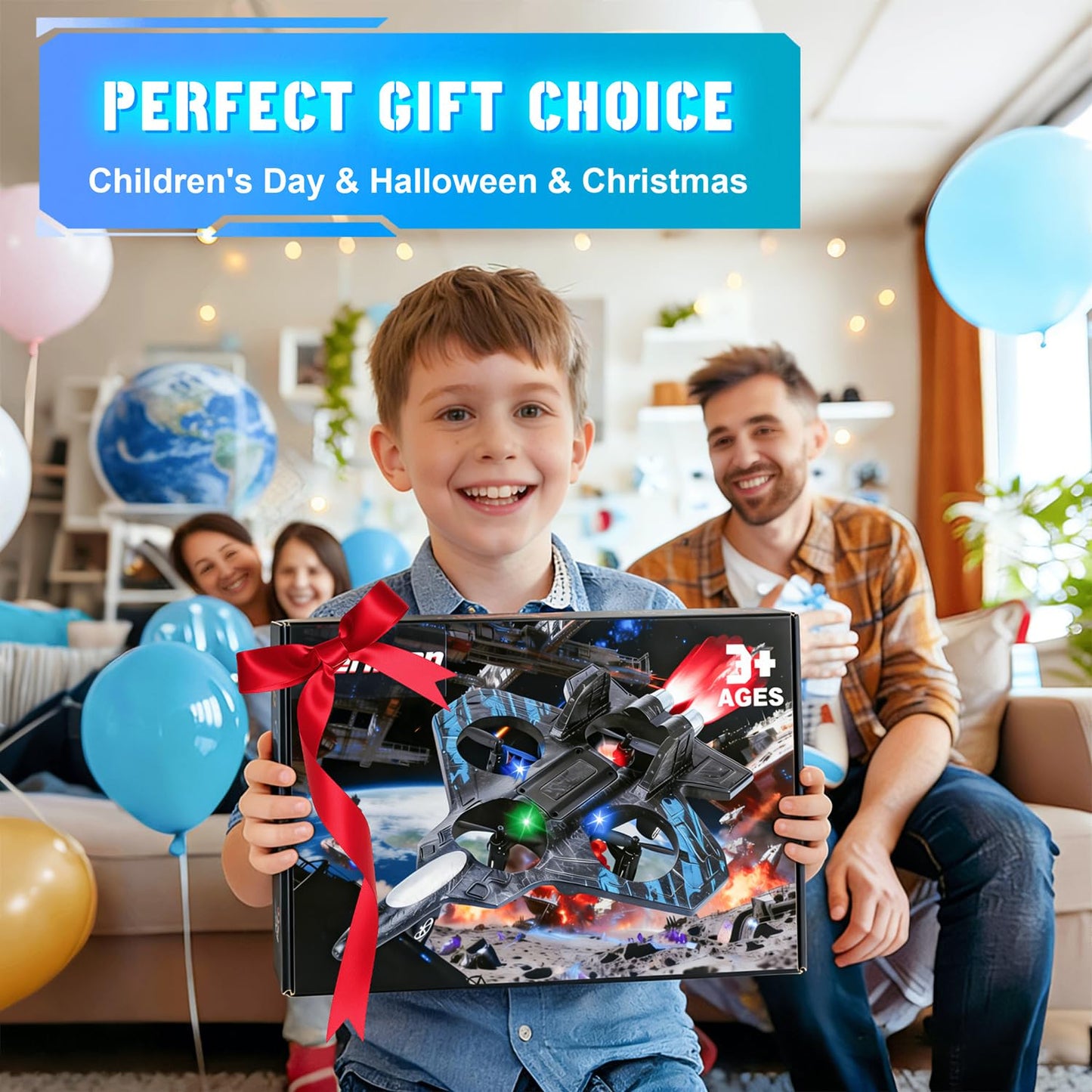 Merimon Foam RC Plane for Kids Adults, Remote Control Airplane with 4 Rechargeable Batteries, Cool Led Light and 360° Flip, Stunt RC Jet Plane Toy Gift for Kids 6+ (Blue-4 Batteries)