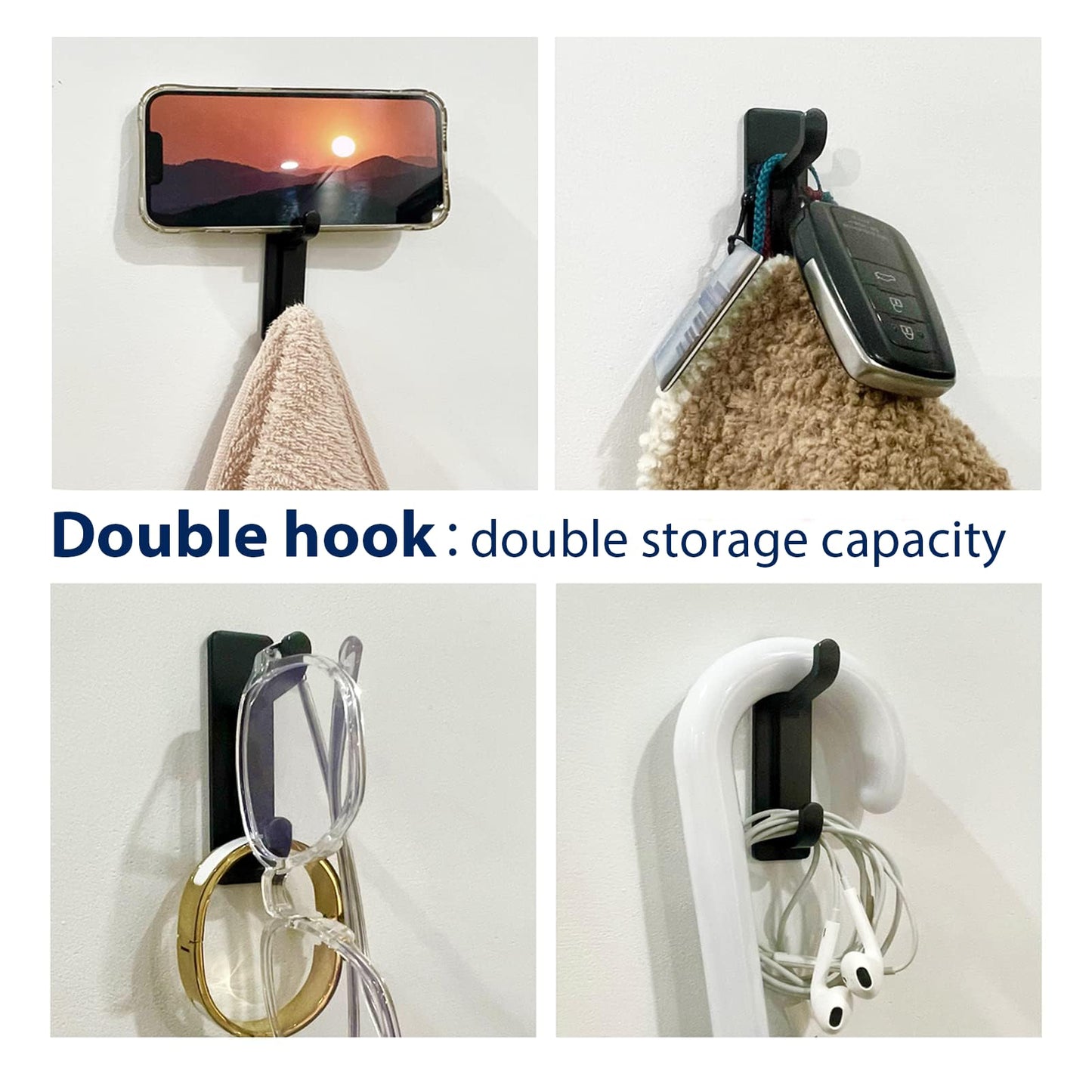 pickpiff 12 Pack Wall Hooks for Coat and Towel: 13LB Adhesive Door Hanger Stick on, Black