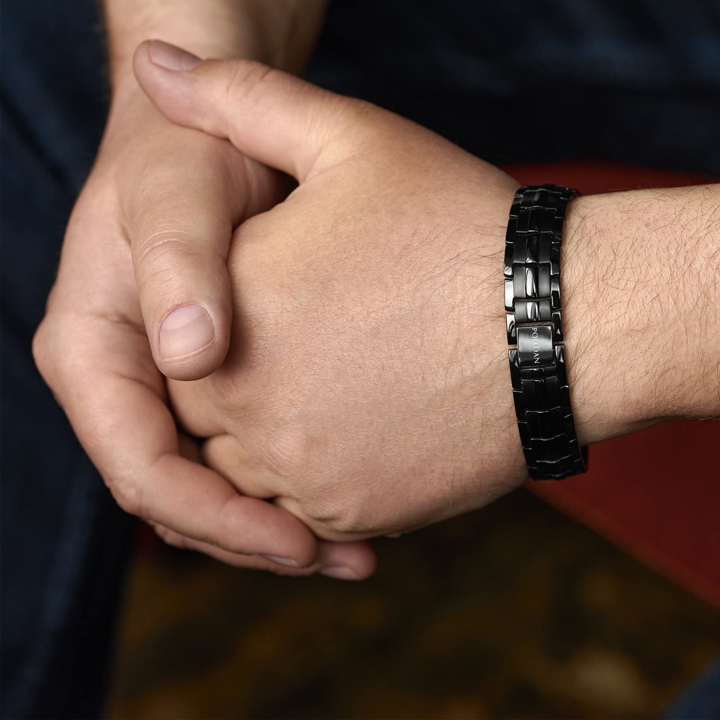 POLLDAN® 3X Power Magnetic Bracelets For Men | 6200 Gauss Strength Mens Titanium Bracelet with Fold-Over Clasp, Adjustable Length, Gift Box, Sizing Tool | Innovative Magnets Alloy - Patent (2X Black)