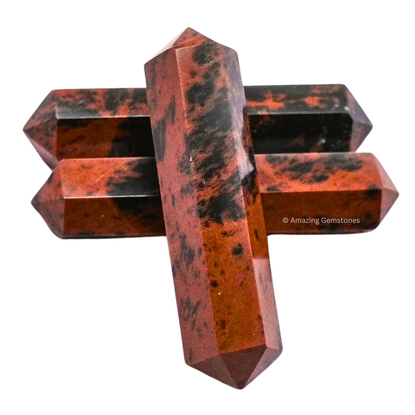 Amazing Gemstone Mahogany Obsidian Crystal Points Bulk Healing Crystals and Stones - Pack of 3 Double Terminated Healing Wand Point Bulk Crystals for Crafts, Crystal Grid - Premium Crystals