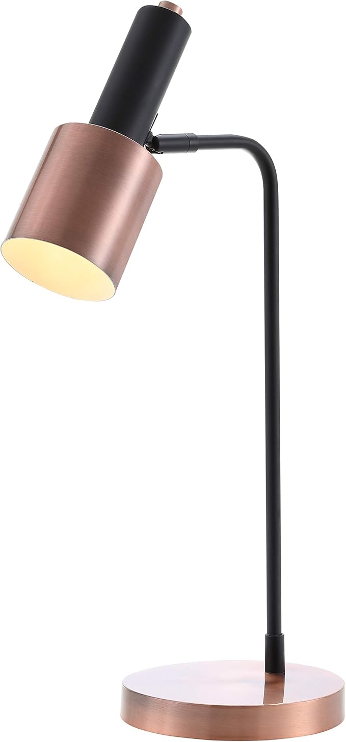 JONATHAN Y 22" Black/Copper Metal LED Task Table Lamp, Mid-Century Modern Desk Lamp for Home Office, Curved Iron Pedestal, UL Listed, LED Bulb Included JYL6101A