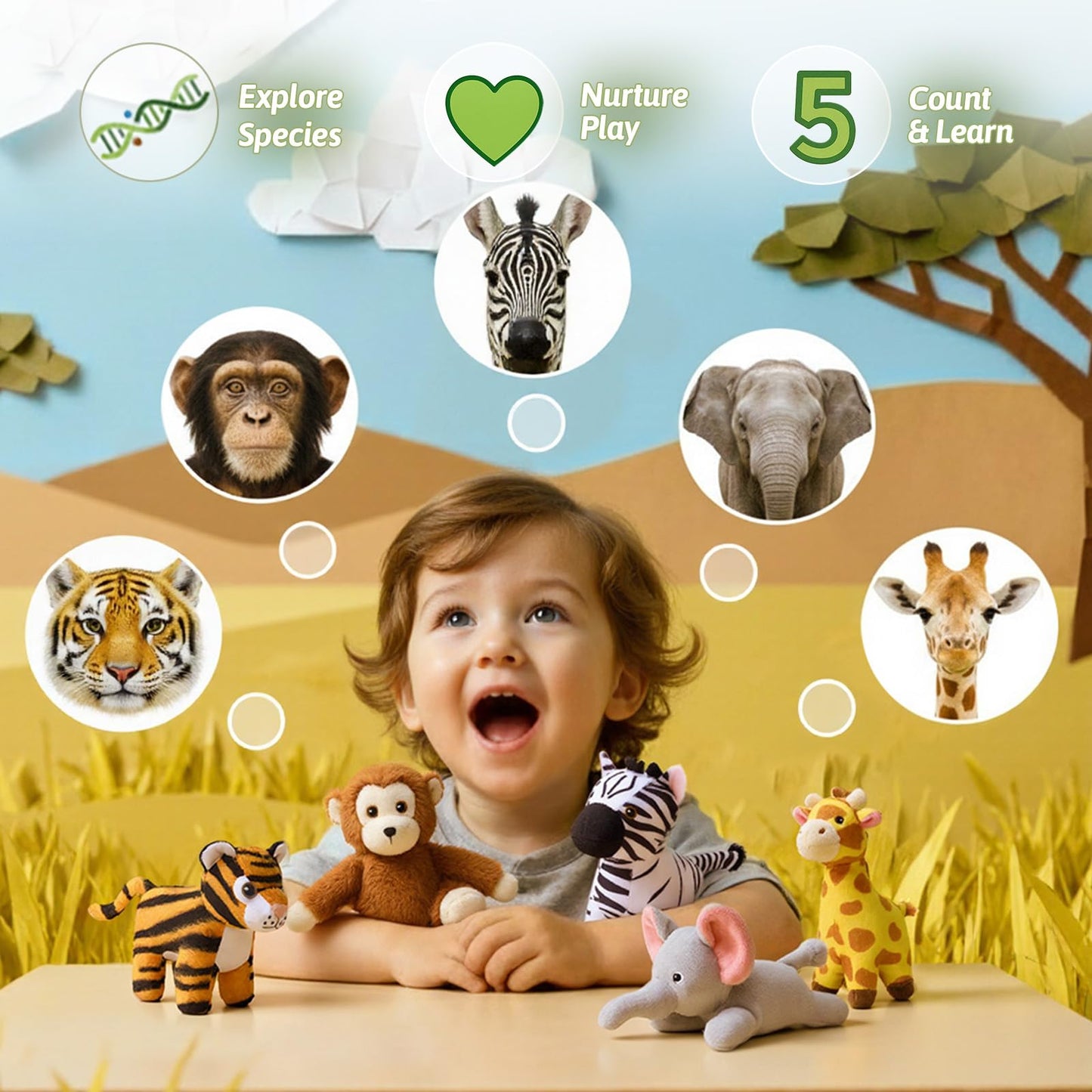 OUOZZZ 1 2 3 Year Old Toys - Mini Zoo Stuffed Animals Set – Interactive Plush Toys for Babies & Toddlers, Travel-Friendly & Huggable, Portable Gift, Safe & Washable 9.8"