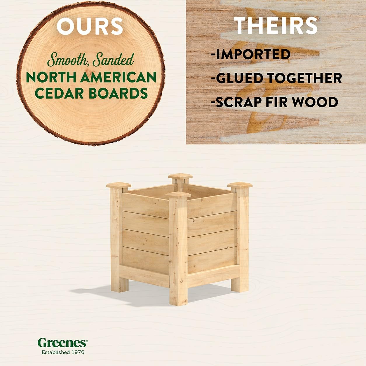 Greenes Fence Premium Cedar Elevated Planter, 16" x 16" x 21" (3/4" Thick) - Made in USA with North American Cedar