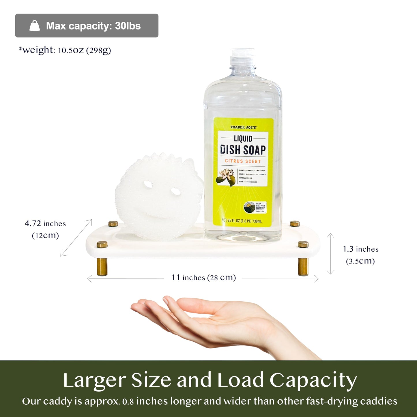 2PCS Water Absorbing Stone Soap Tray for Kitchen Bathroom Sink, Quick Dry Diatomaceous Earth Drying Rack and Shower Caddy, Soap Dispenser and Sponge Holder Organizer for Countertop, TWINKLE MOMENT; Pure White
