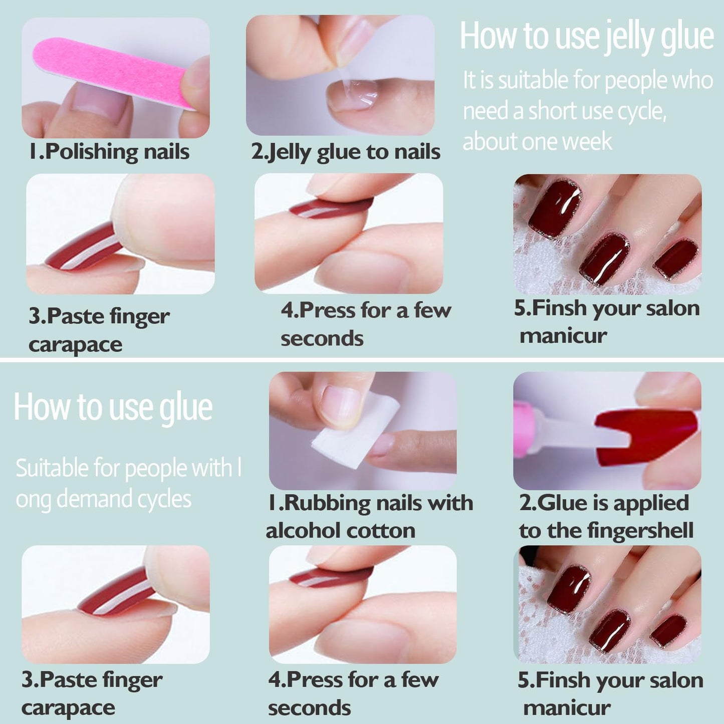 WAFOLOZE Gel Press On Nails - Almond Short Fake Nails with Glue, 16 Sizes - 32Pcs Reusable Soft Gel False Nails Tips Kit, Deep Red