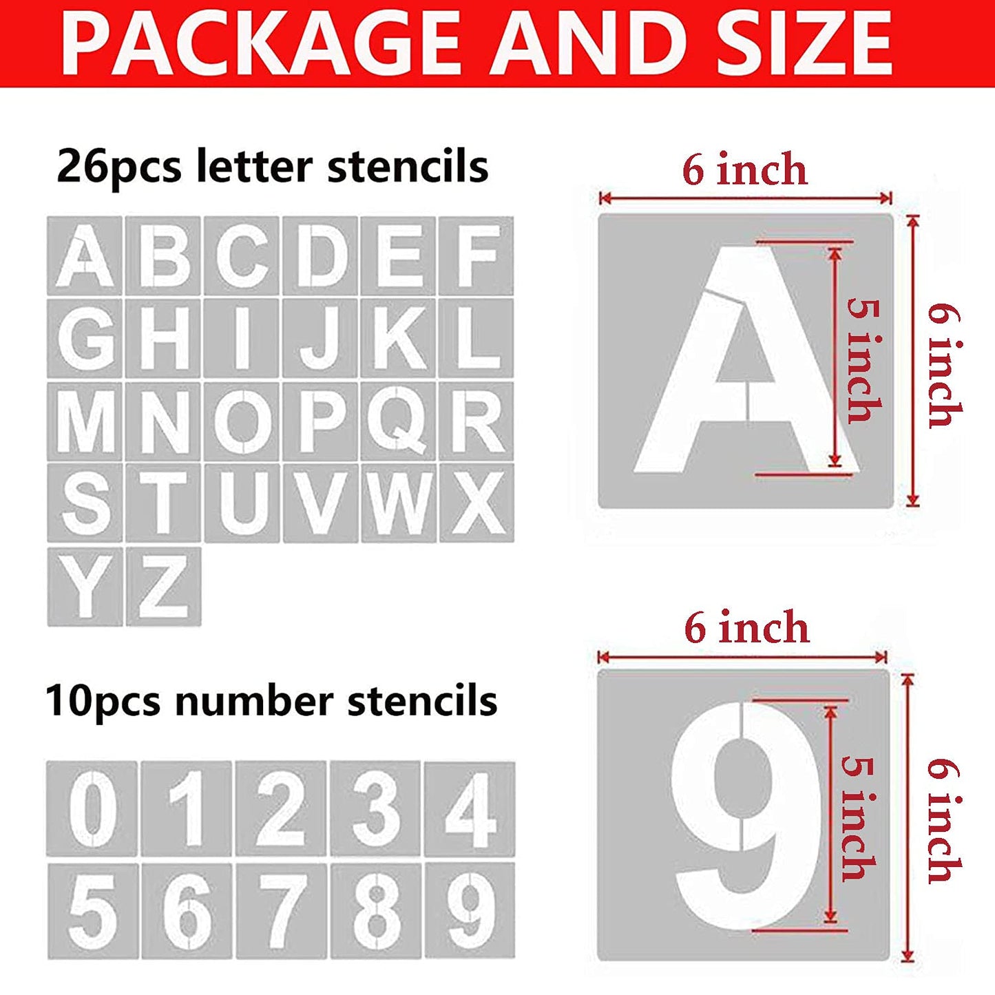 YEAJON 6 Inch Letter Stencils and Numbers, 36 Pcs Alphabet Art Craft Stencils, Reusable Plastic Templates for Wood, Wall, Fabric, Rock, Signage(6 Inch)