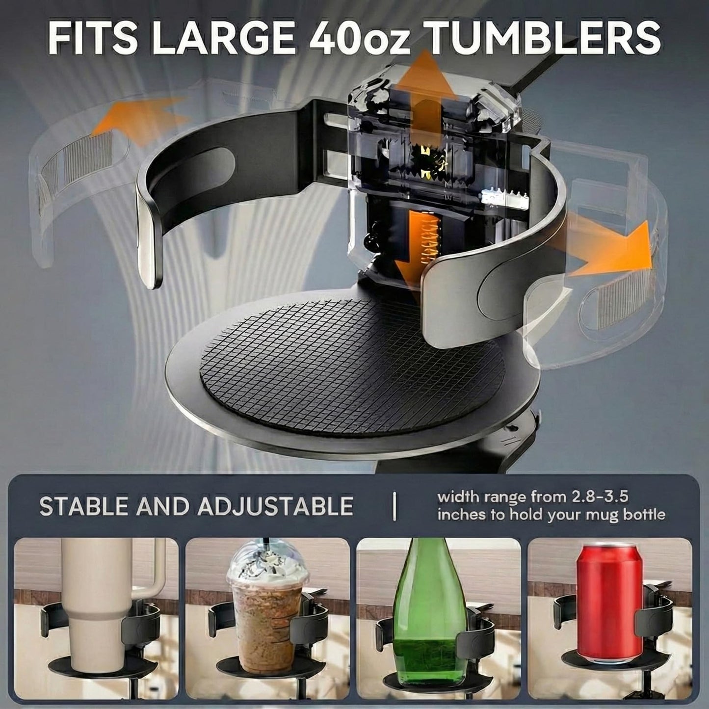 3 in 1 Desk Cup Holder & Headphone Hanger, 360° Rotating Under-Desk Hook, Aviation-Grade Aluminum Clamp-On for Gaming Desks, Workbenches, Shelves & Camping Chair Armrests, Fits Large 40oz Tumblers