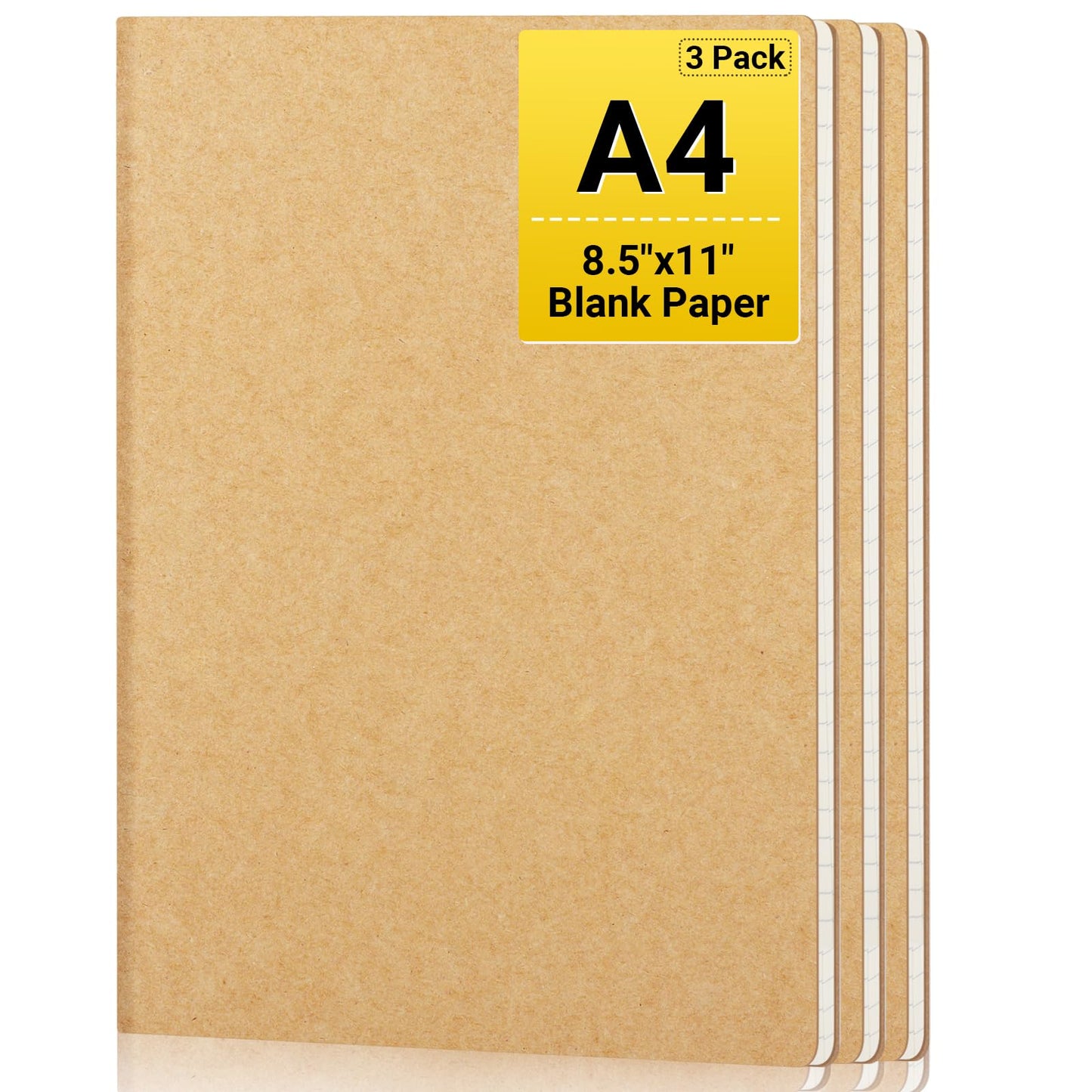 EUSOAR Blank Journal Notebook, 3 Packs Large A4 8.5" x 11" 40 Sheets/ 80 Pages, 100gsm Thick Paper Kraft Sketchbook Composition Diary Subject Notebooks Planner Journal for Students Office