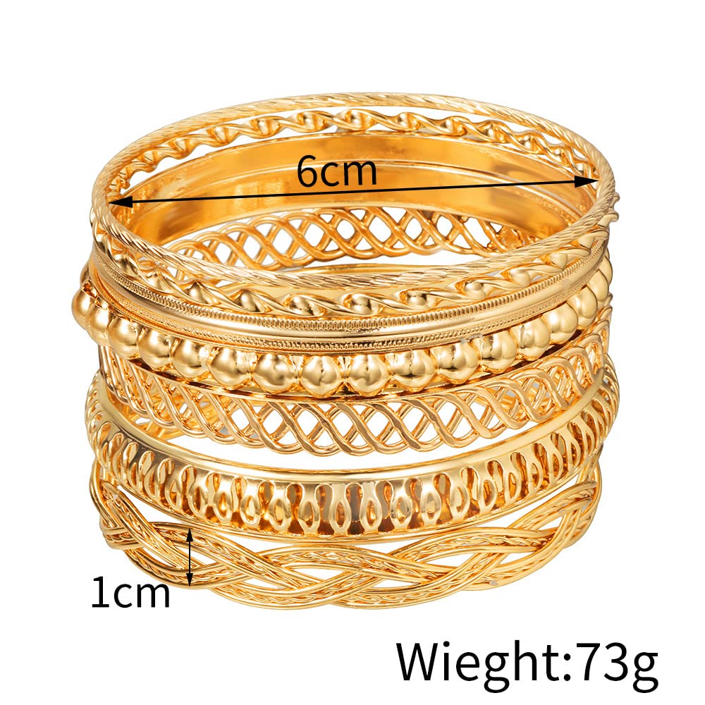 RINTOLER Vintage Hollow Pattern Gold Bangle Bracelet for Women - Bohemian Multi layered Stackable Texture Gold Bracelet Set Jewelry