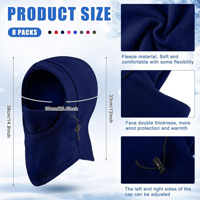 Frienda 8 Pcs Balaclava Ski Mask Men Windproof Warmer Face Covers Adjustable Winter Mask for Men Women