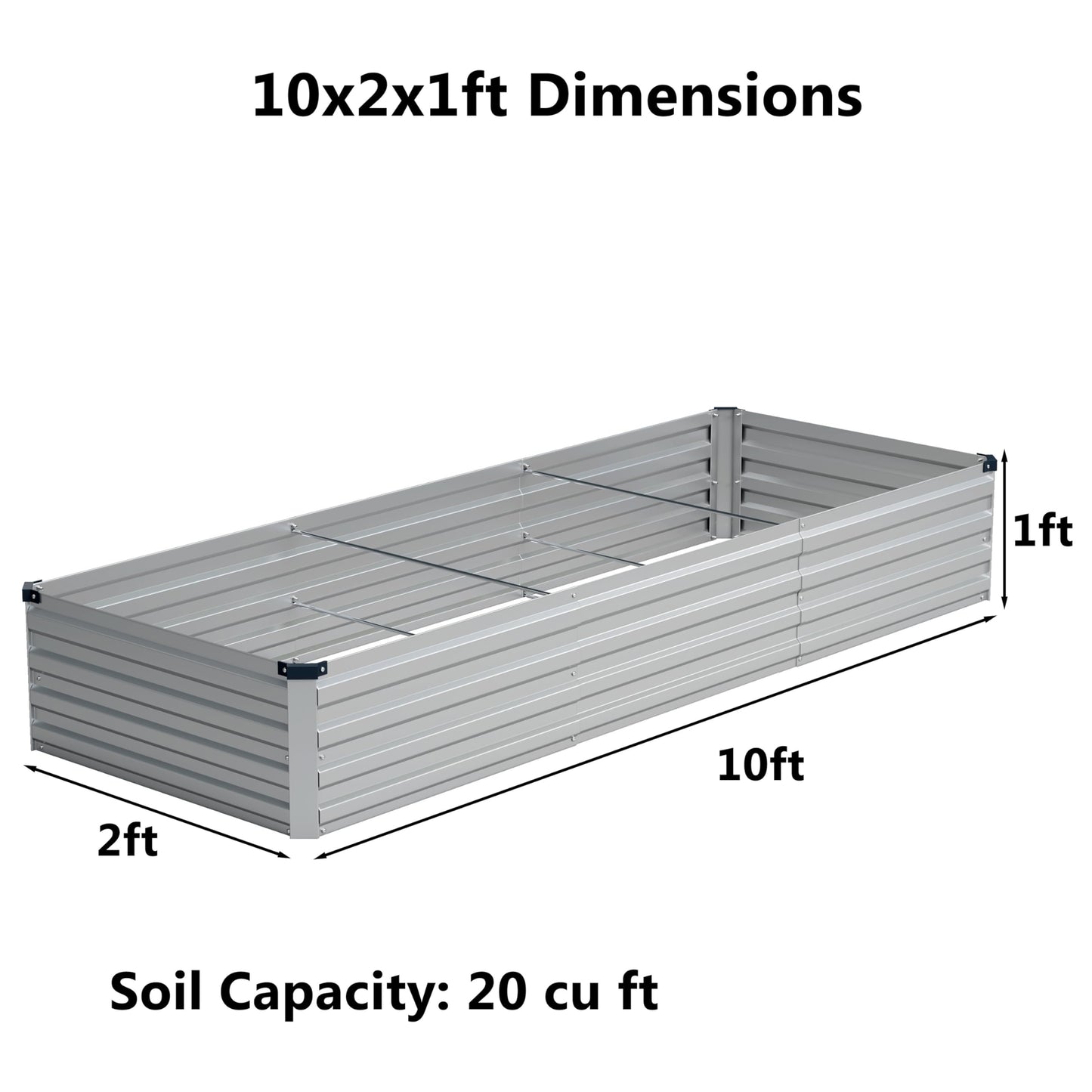 zunatu 10x2x1ft(2 Pack) Galvanized Raised Garden Bed,Outdoor Planter Boxes Metal Patio Kit Planting Bed for Vegetables Flowers,Silver