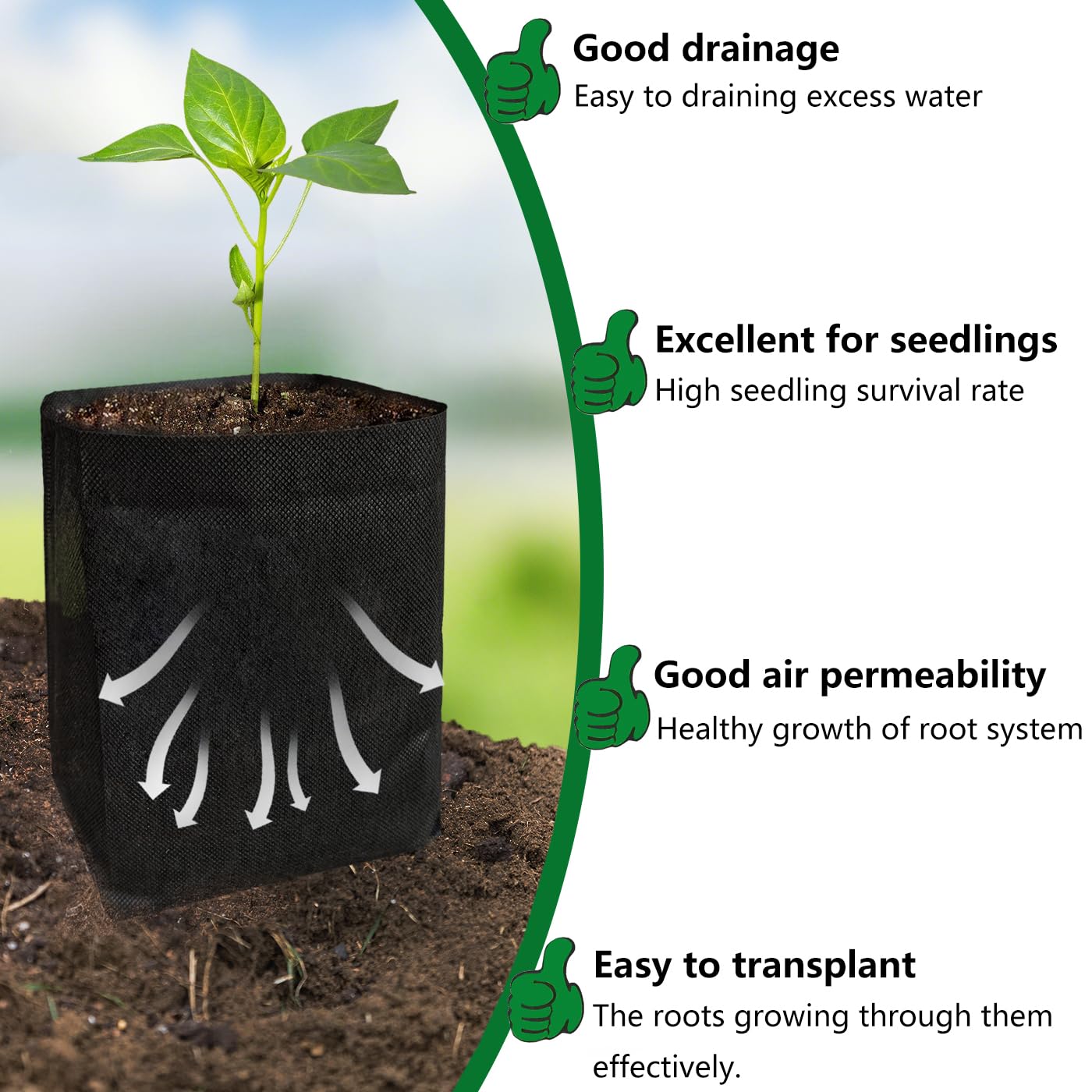 Belit 0.2 Gallon Nursery Growing Bags, 100 Pcs Non-Woven Plant Bag for Gardening, Potato, Flower, Tomato Plant Starts