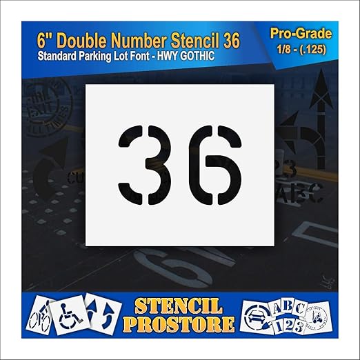 Pavement, Curb, and WheelStop Stencils - 6 inch Double Number Stencil - (36) - 6" x 9" x 1/8" (128 mil) - Pro-Grade