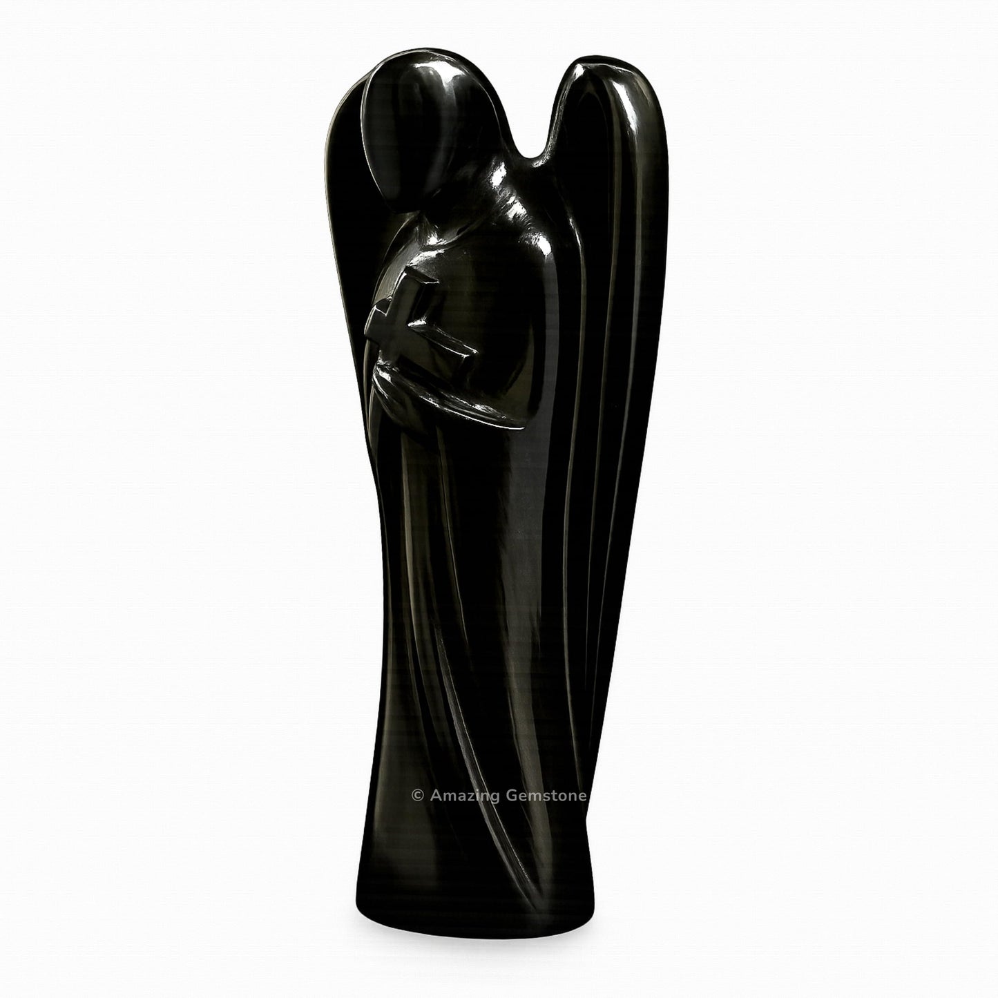 Amazing Gemstone Black Agate Angel - Black Agate Crystal Angel and Pocket Guardian Angel Crystal Figurines (3 Inches)