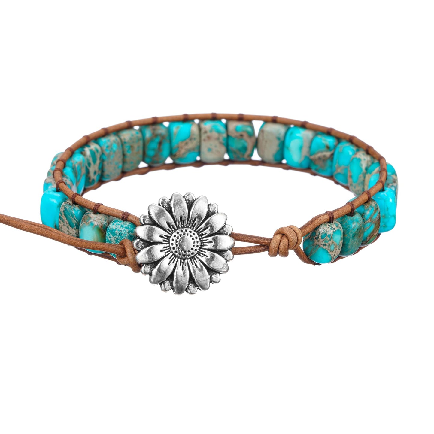 Plumiss Boho Handmade Turquoise Blue Imperial Jasper Bead Wrap Bracelet for Women Men