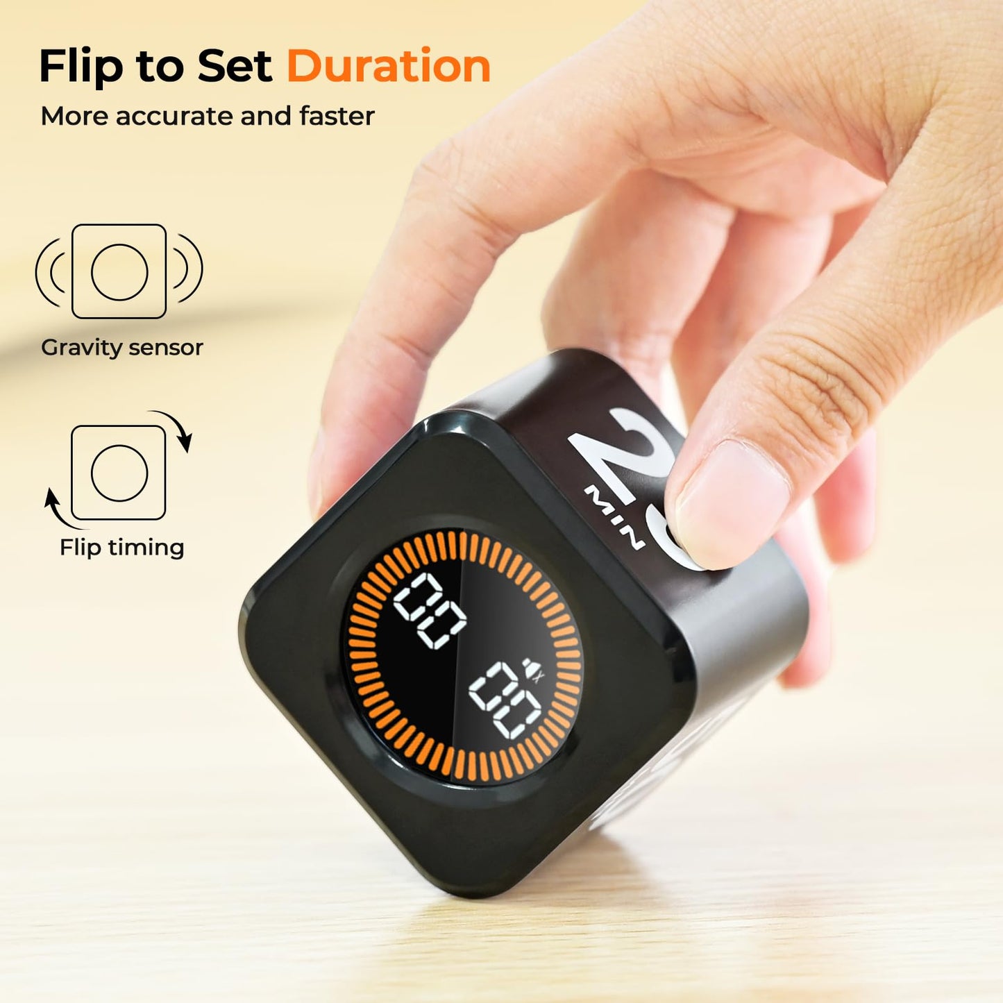 EooCoo Pomodoro Timer Cube, Cool Stuff Gadgets, Visual Timer with Gravity, Countdown 5/10/25/50 Min, Rechargeable Productivity Tool for Office, Classroom, Kitchen, Gym, Yoga, College School Supplies