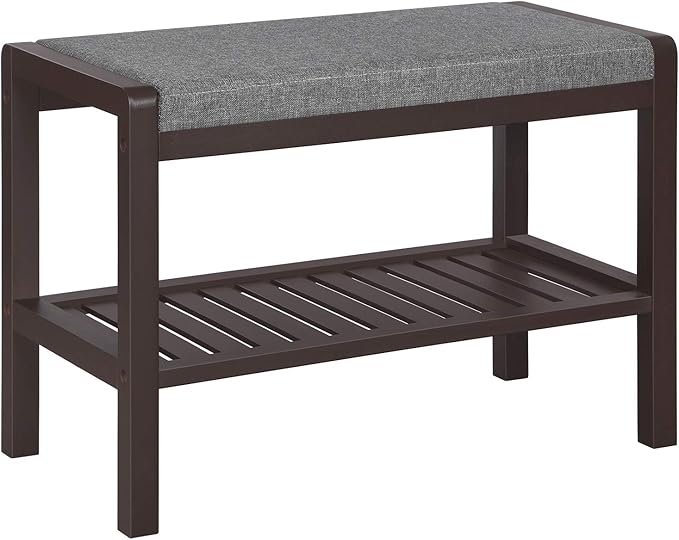 SONGMICS Shoe Rack Bench with Cushion Upholstered Padded Seat, Storage Shelf, Shoe Organizer, Holds Up to 350 lb, Ideal for Entryway Bedroom Living Room Hallway Garage Mud Room Gray and Brown ULBS65C