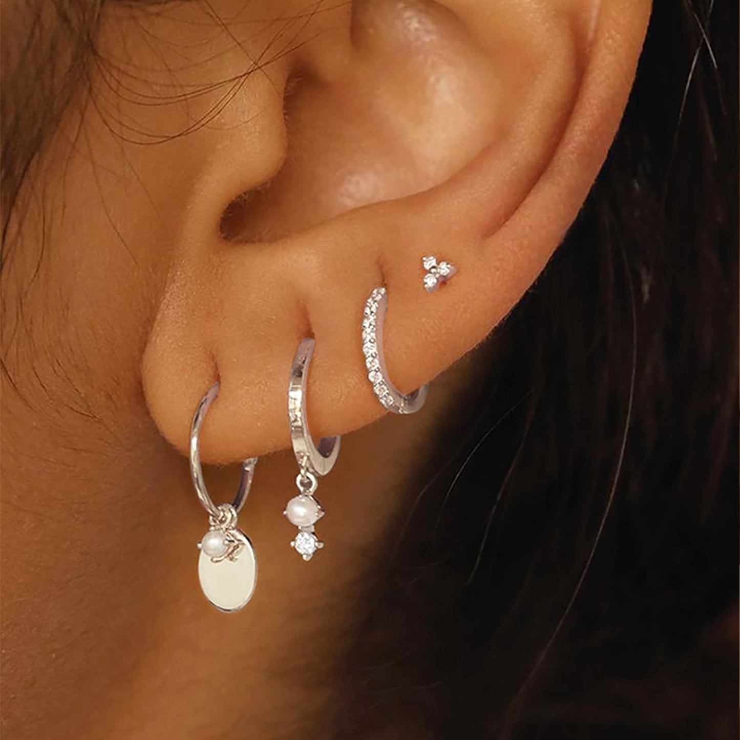 SELFROSE Silver Earrings Stack for Women, Small Silver Hoop Earrings Set Unique Statement Earring Stack Cute Huggie Hoop Earring Stack Fashion Womens Silver Jewelry
