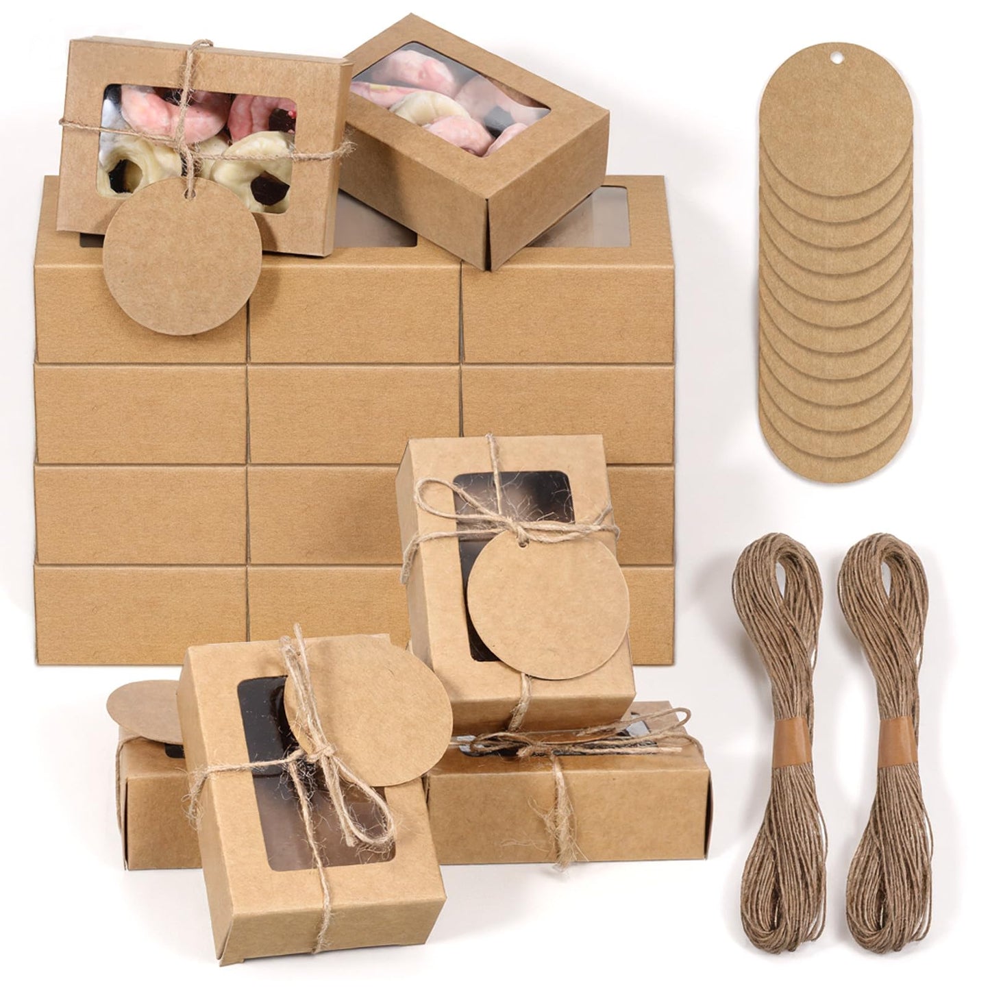 100 Pcs Soap Boxes for Handmade Soap, 3.35 x 2.36 x 1.18 Inch Kraft Paper Soap Packaging Boxes with Clear Window Small Rectangular Gift Wrapping Box for Bakery Candy Cookies Chocolate Party Favors