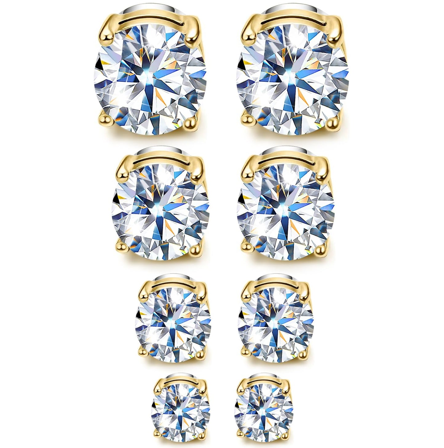 SIISPRI 4-7MM Magnetic Stud Earrings for Women Men Clip on Stud Earring Hypoallergenic Fake Earring Unisex Non Piercing Shiny Round CZ Halo Studs Diamond Earrings (Gold)