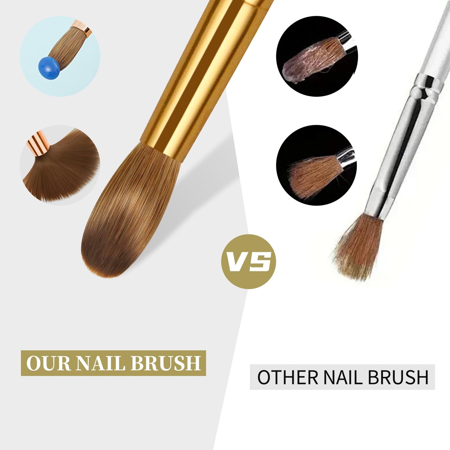 varnishea Kolinsky Acrylic Nail Brush Golded Solid Wood Handle Professional Manicure Brushes for Powder Nail Acrylic Application - Salon & DIY Nail Art Essentials - Size 16, 1.0 Count