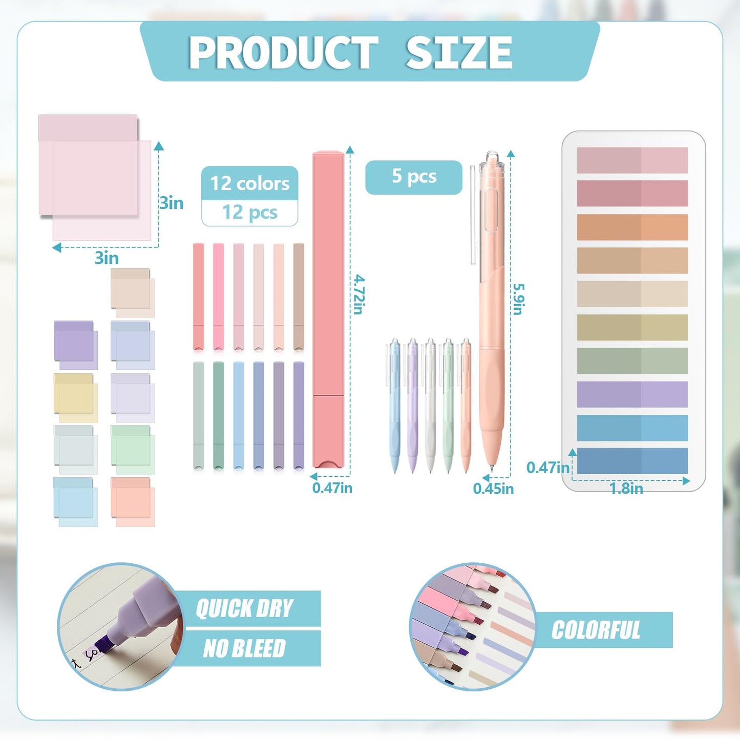 Jutom 39 Pcs Aesthetic Book Annotation Kit Highlighter with Pencil Case Bag Gel Pen Transparent Sticky Note Taking Bible Study College School Supplies(White,Classic Style)
