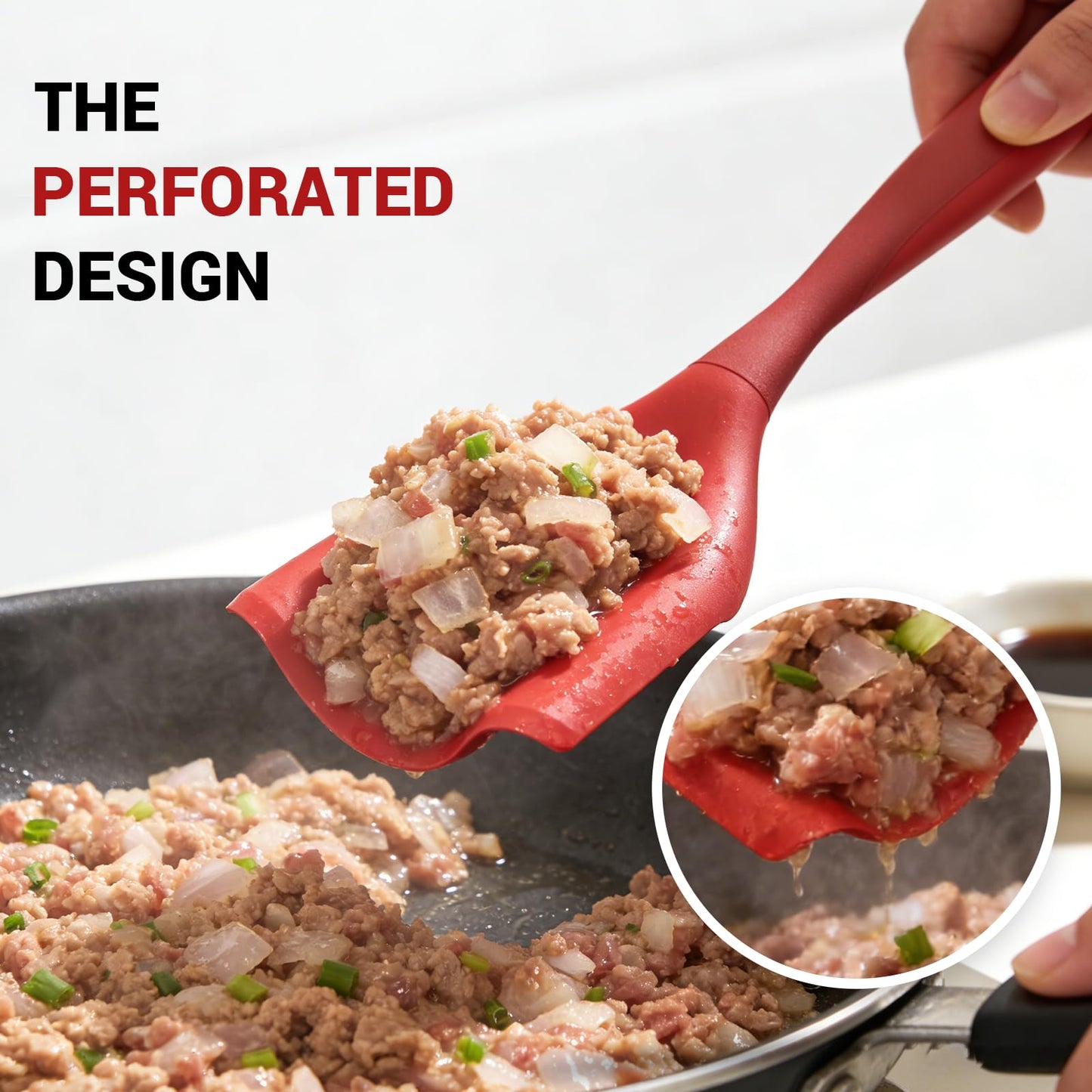 Mincing Spatula Meat Chopper, Hamburger Grinder, Premium Heat Resistant Smasher for Ground Beef, Potato Mix Tool, Meat & Poultry Tenderizers-Red