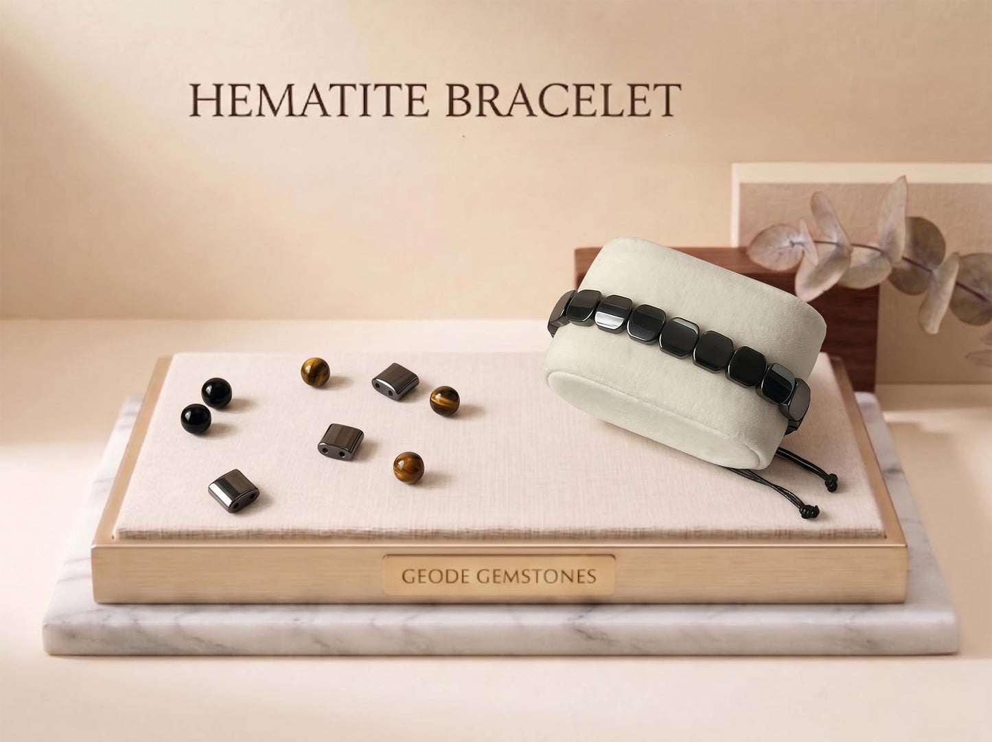 Jingming keji Adjustable Mens Hematite Bracelet 7.5-10.5" - Handwoven Waxed Polyester Cord, Natural Square Stone Beaded Wellness Jewelry with Gift Box
