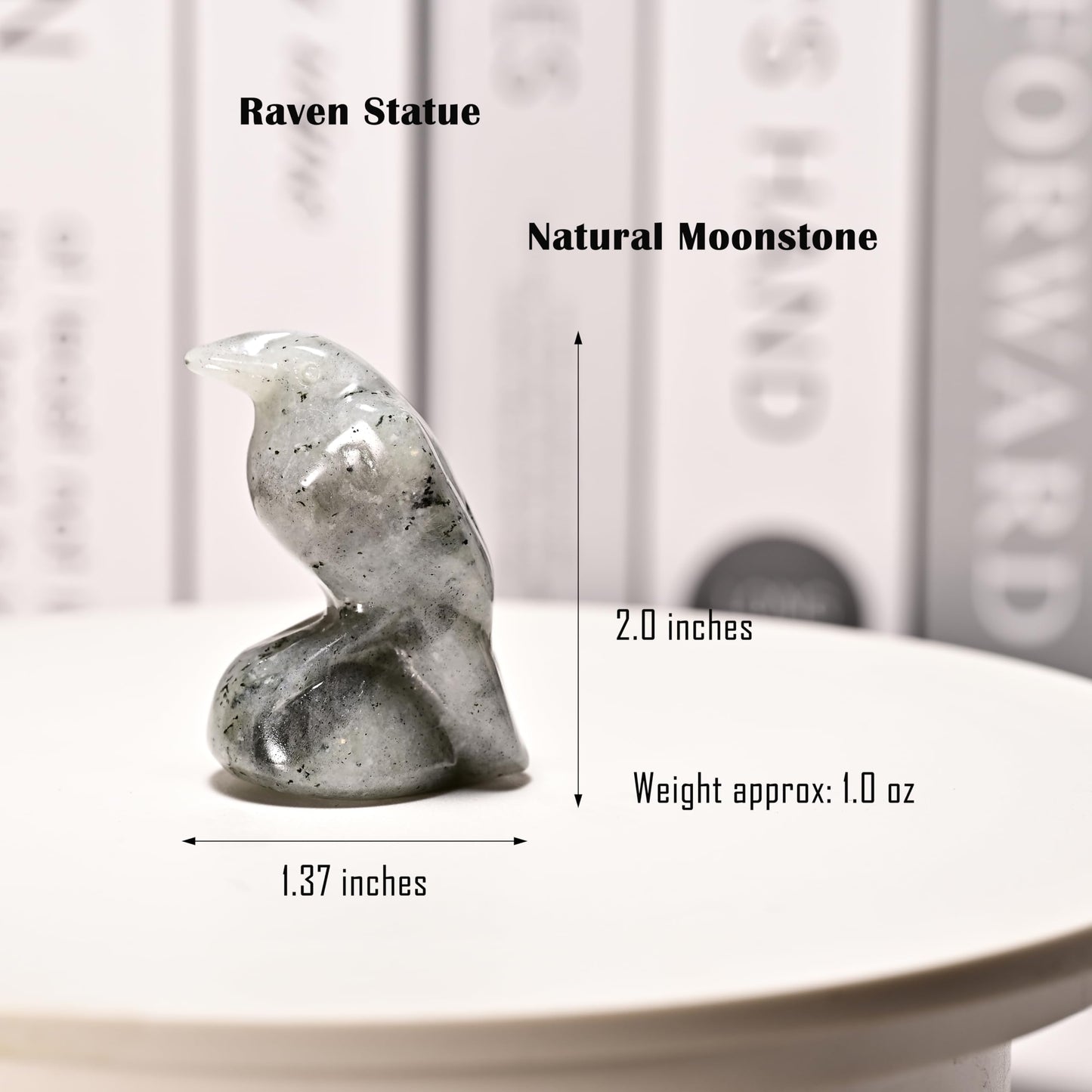 DZJXBZhu Moonstone Crystal Raven 2" Natural Crystal Handmade Sculpture Lucky Guardian Pocket Statue Healing Stone Animal Statue Office Home Decor Gift