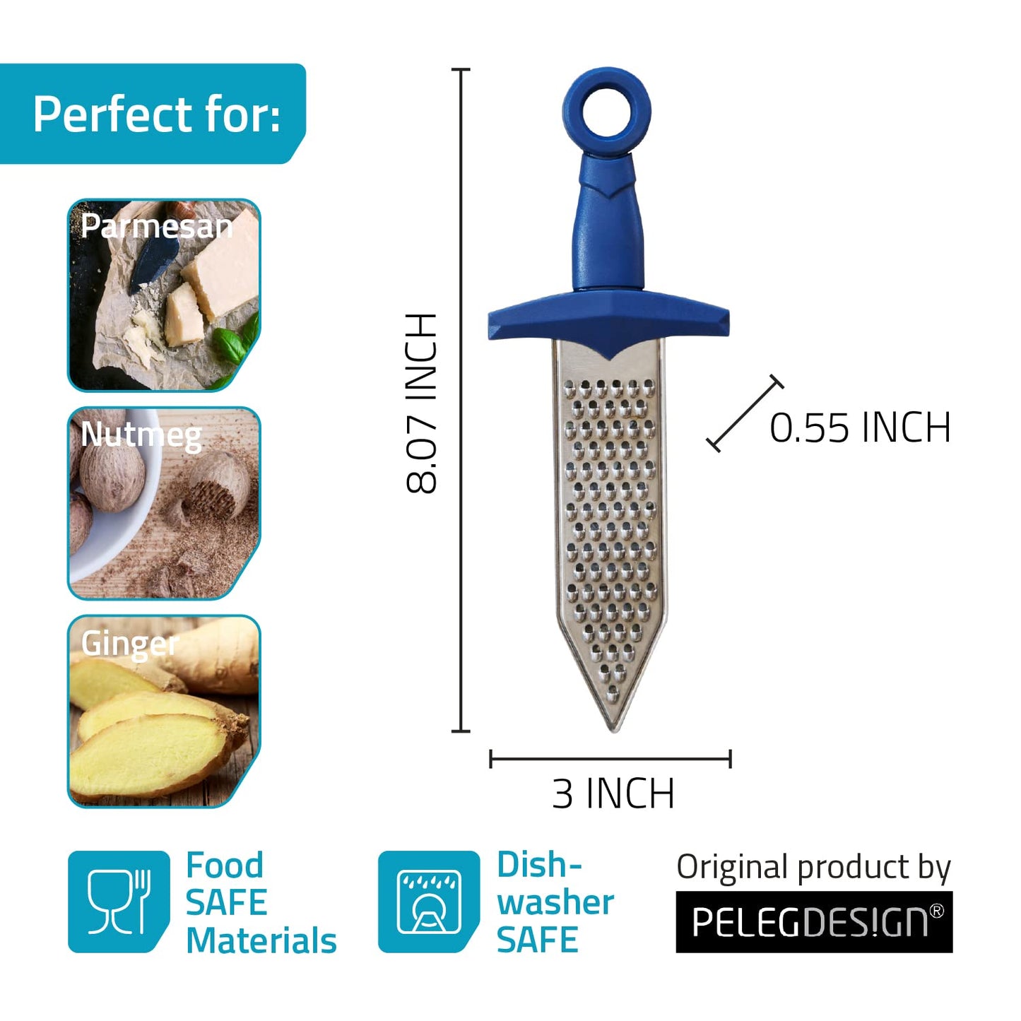 PELEG DESIGN Handheld Cheese Grater | Mini Cheese Grater Durable Rust-Proof Metal Sword-Shaped, For Cheese, Chocolate, Spices and More, Cute Kitchen Gift & Funny Kitchen Gadget (Gratiator)