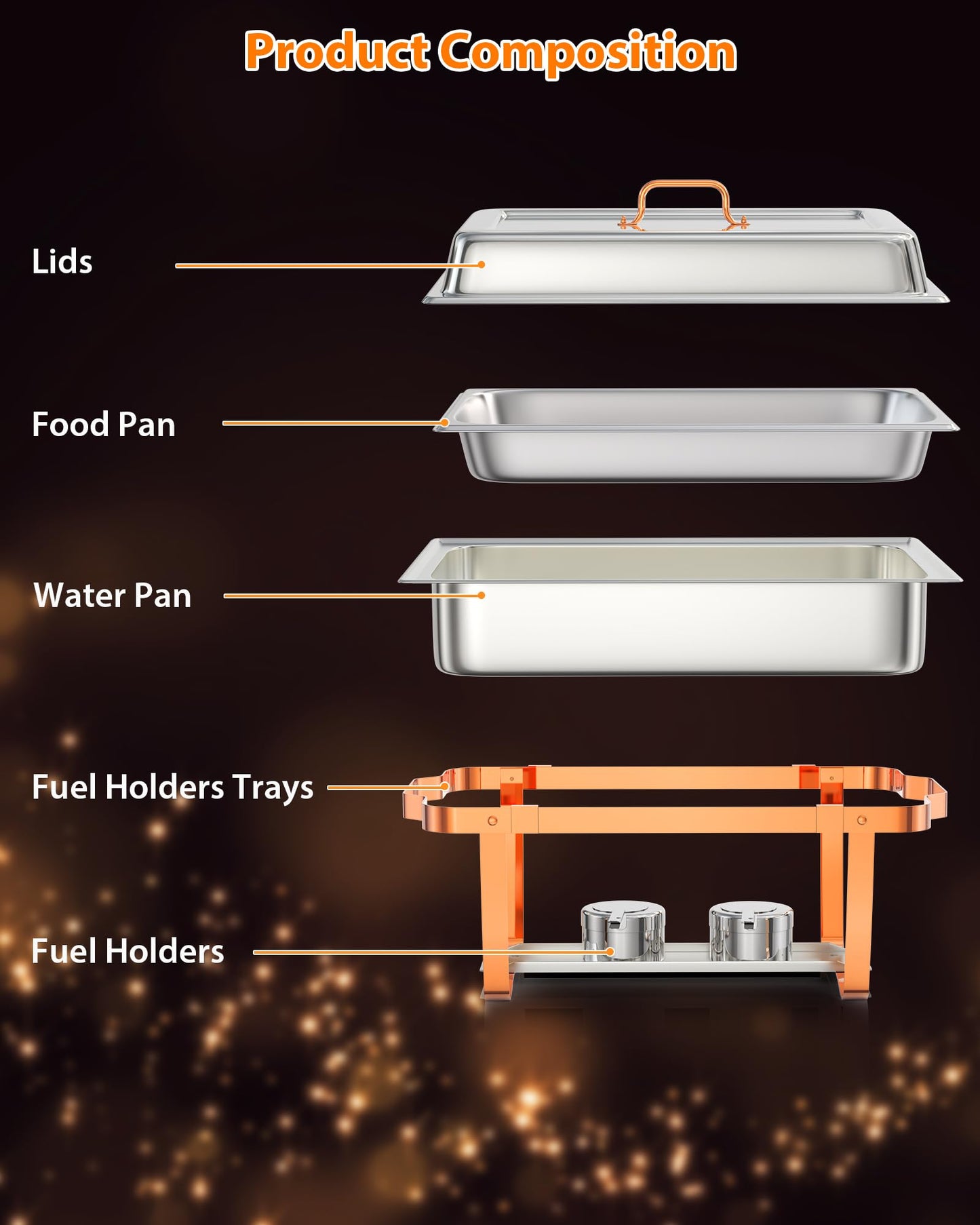 GarveeHome Chafing Dish Buffet Set, 8QT 2 Pack, Rectangle Chafing Dishes for Buffet w/Lid Holder, Stainless Steel Chafer Food Warmers Servers for Kitchen Party Banquet Dining, Rose Gold