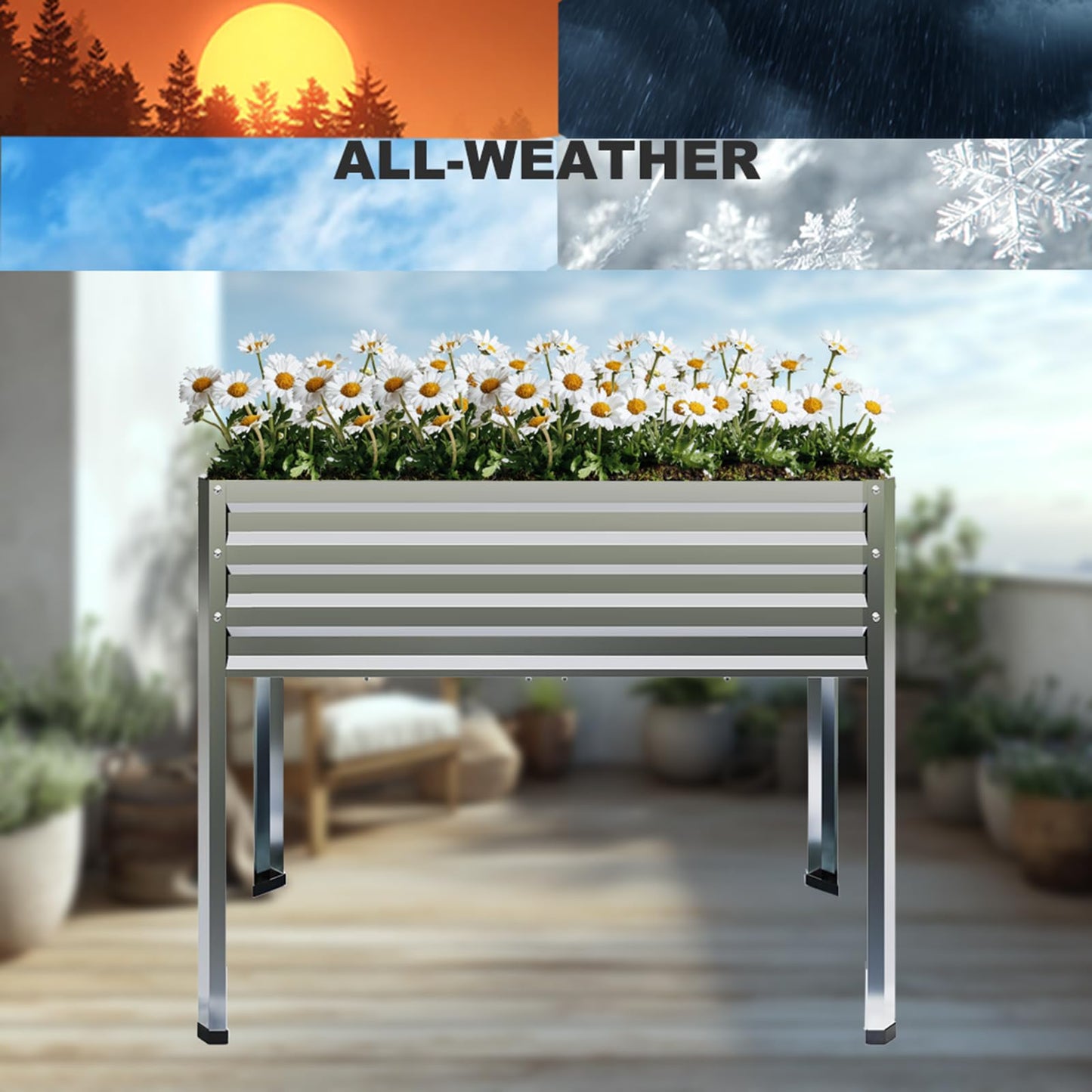 Mofesun Galvanized Raised Garden Bed with Legs, 2PCS 48x18x31.5 Inch Elevated Metal Planter Box, 300lbs Capacity for Vegetables, Flowers, Herbs. Suitable for Garden, Balcony, Patio, Backyard.