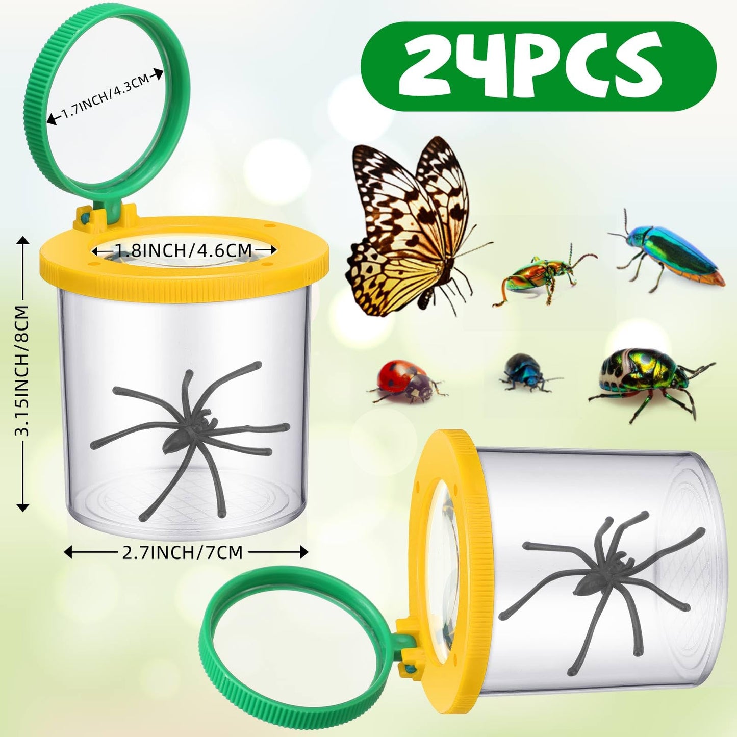 Silipull 24 Pcs Bug Jar Viewer Magnifying Insect Box Magnifier Bug Container Bulk Insect Container Cage for Science Nature Exploration Educational Tool Collecting Kit(Yellow)