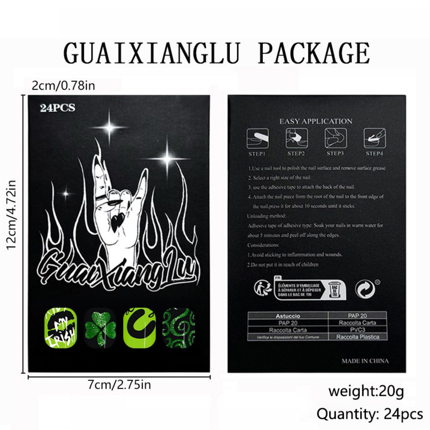 Square Press on Nails Medium Fake Nails Green Black Acrylic Nail Press ons SEENEEY Cute Stick on Nail for Women 24pcs