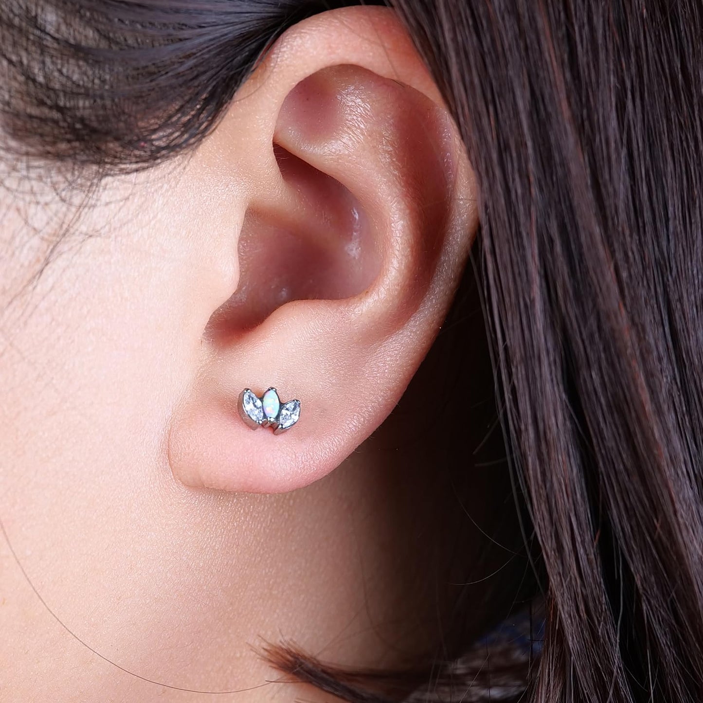 limerencia Hypoallergenic G23 Pure Titanium Earrings | Crown Cubic Zirconia | F136 Implant Grade Piercing Studs| Suitable for Sensitive Ears Delicate Jewelry (White Opal + White CZ)