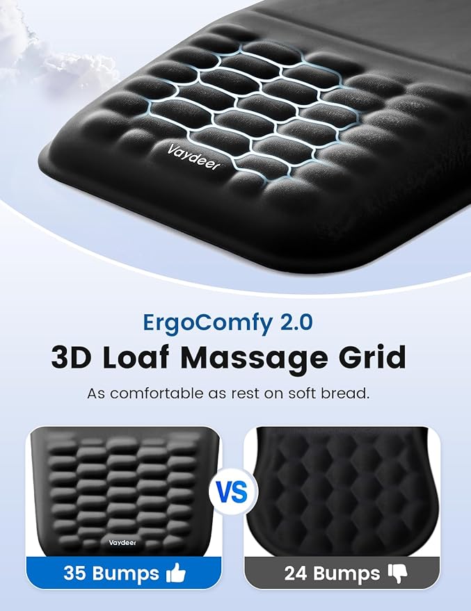 2-in-1 Keyboard & Mouse Wrist Rest Set – Ergonomic Pain-Relief Support, Memory Foam Wrist Cushion with 8° Slope & Massage Nubs, Non-Slip PU Base, Relieves Wrist Pain & Carpal Tunnel from Long Typing