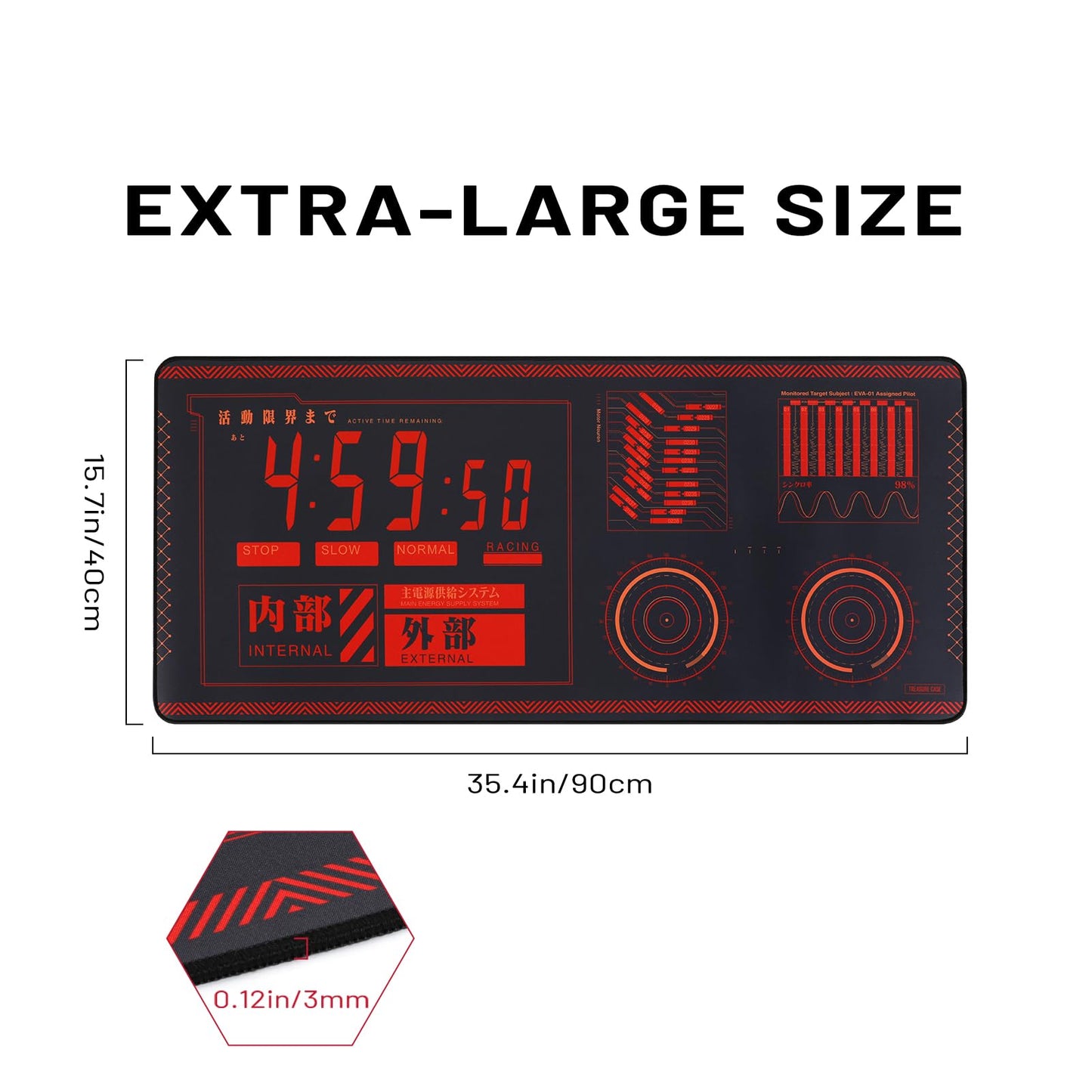 TREASURE CASE Big Mouse Pad (35.4"x15.7") EVA Style Cyber UI Mouse Pad, Featuring NERV's High-Tech Vibe