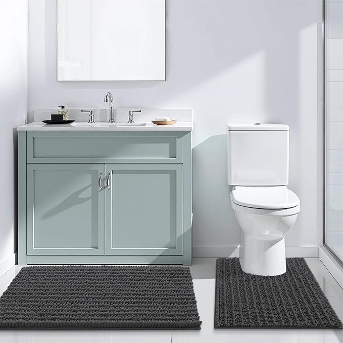Arotive Luxury Chenille Bathroom Rug Mat, Extra Soft Thick Absorbent Shaggy Bath Rugs, Non-Slip Machine Wash Dry, Plush Bath Mats for Bathroom, Shower and Tub, 59x35, Dark Grey