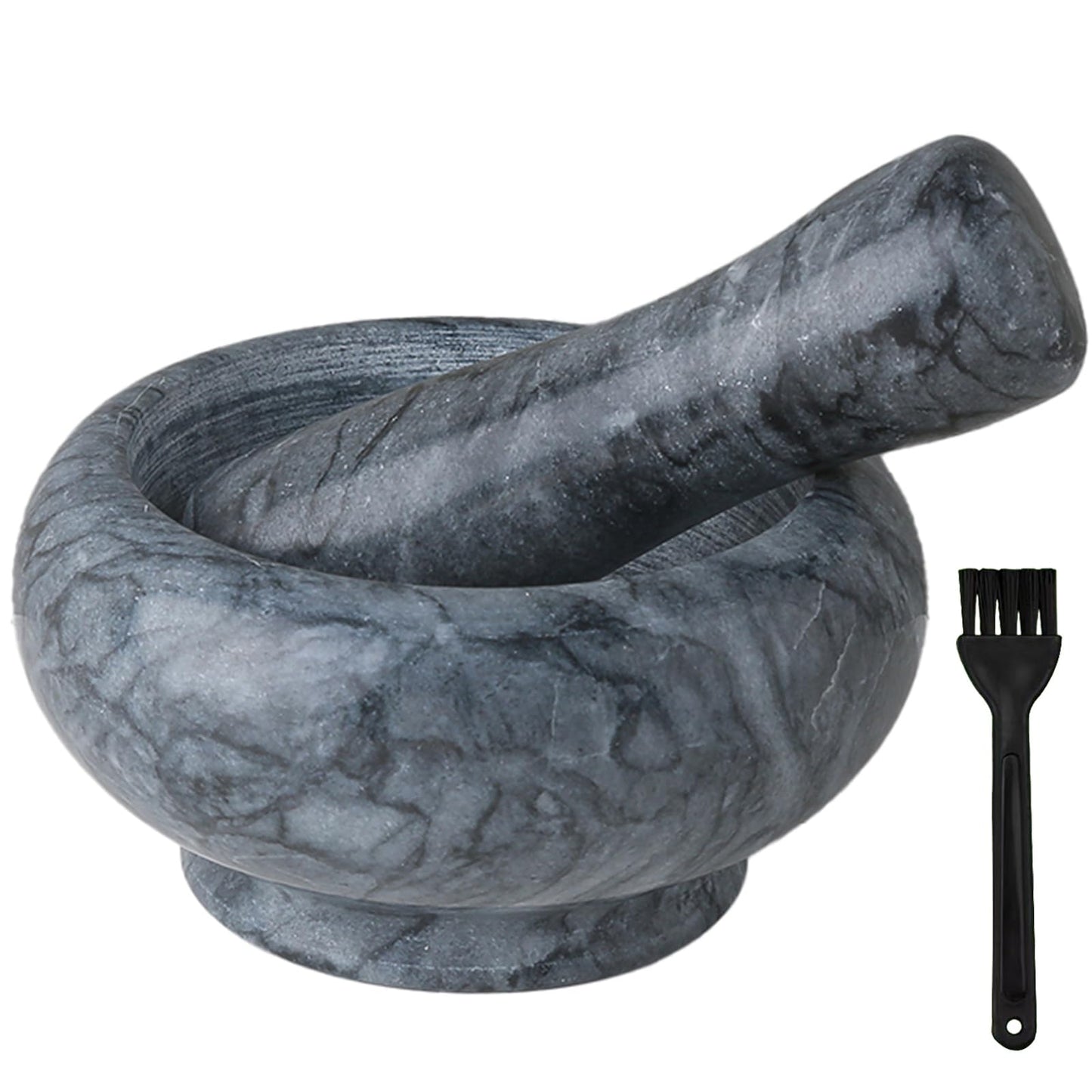 Marble Mortar and Pestle Set for Grinding Pills Spices Nuts Herbs Guacamole Stone Grinder Bowl Graceful Kitchen Tool and Exquisite Cute Ornament (Black)