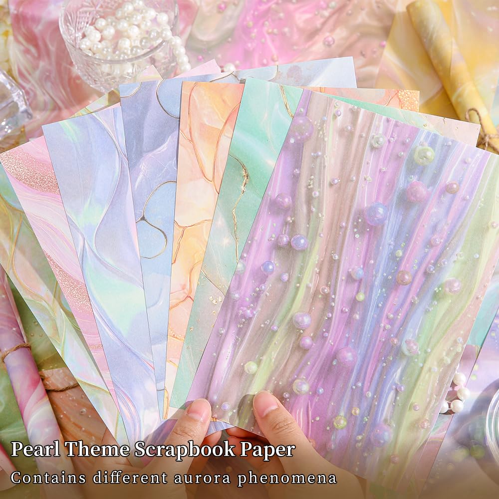 icceemee 160 Sheets of Pearlescent Scrapbook Paper, journaling Scrapbook Supplies Craft Collage Paper Set, Junk Journal Bullet Journal Poster Room Decor for Card Making Decorative Gifts