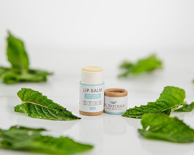 J&L Naturals Sustainable Lip Balm | Organic Ingredients, 100% Natural, Eco-Friendly | Cruelty Free, Vegan, Paraben Free, Silicone Free (Peppermint & Eucalyptus, Single)