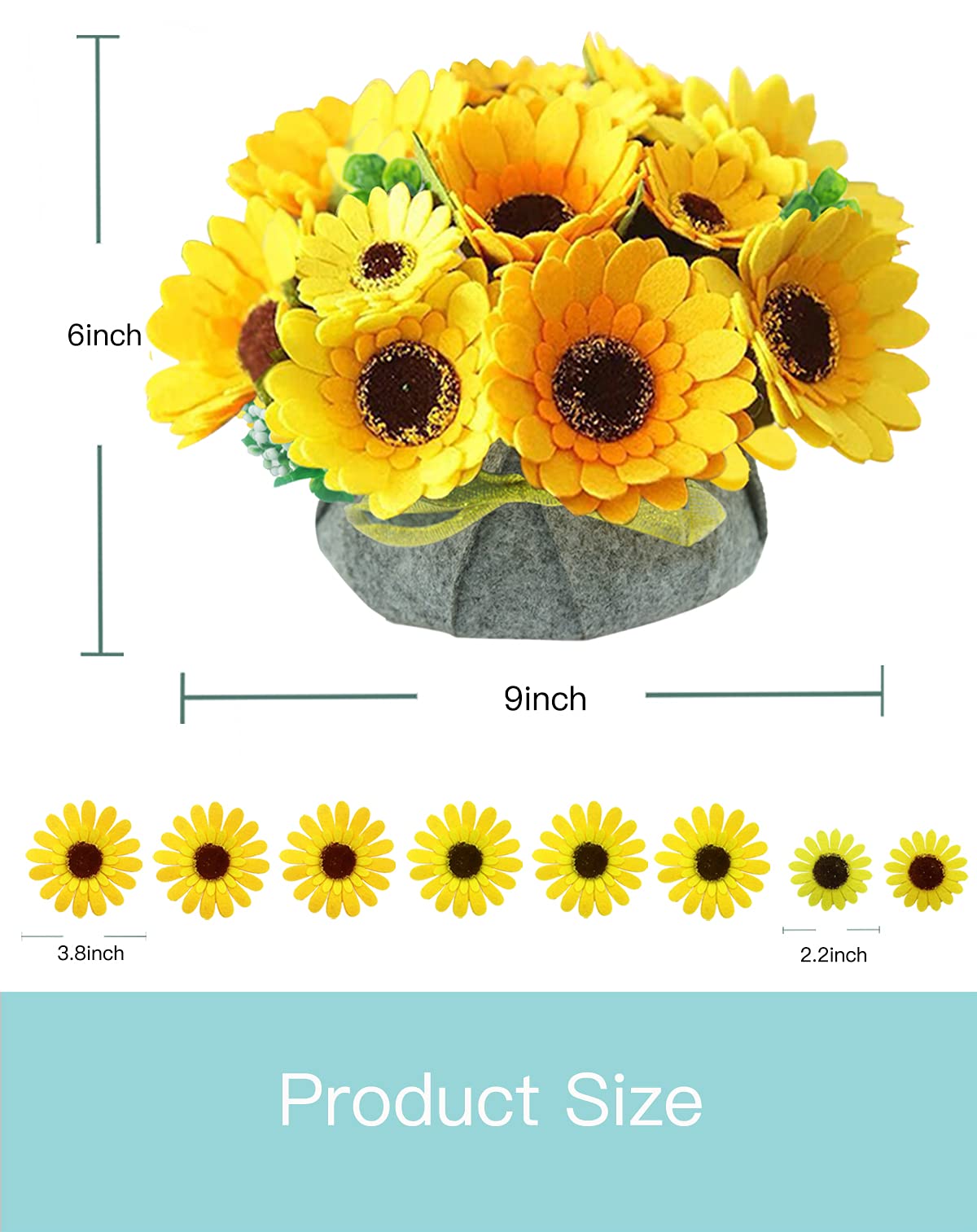 BAZIMA DIY Felt Flower Art Craft Kit, DIY Sunflower Pot Bonsai Kit, Floral Gifts, Beginner Craft Kit, Arrange Pre-Cut Flowers and Foliage