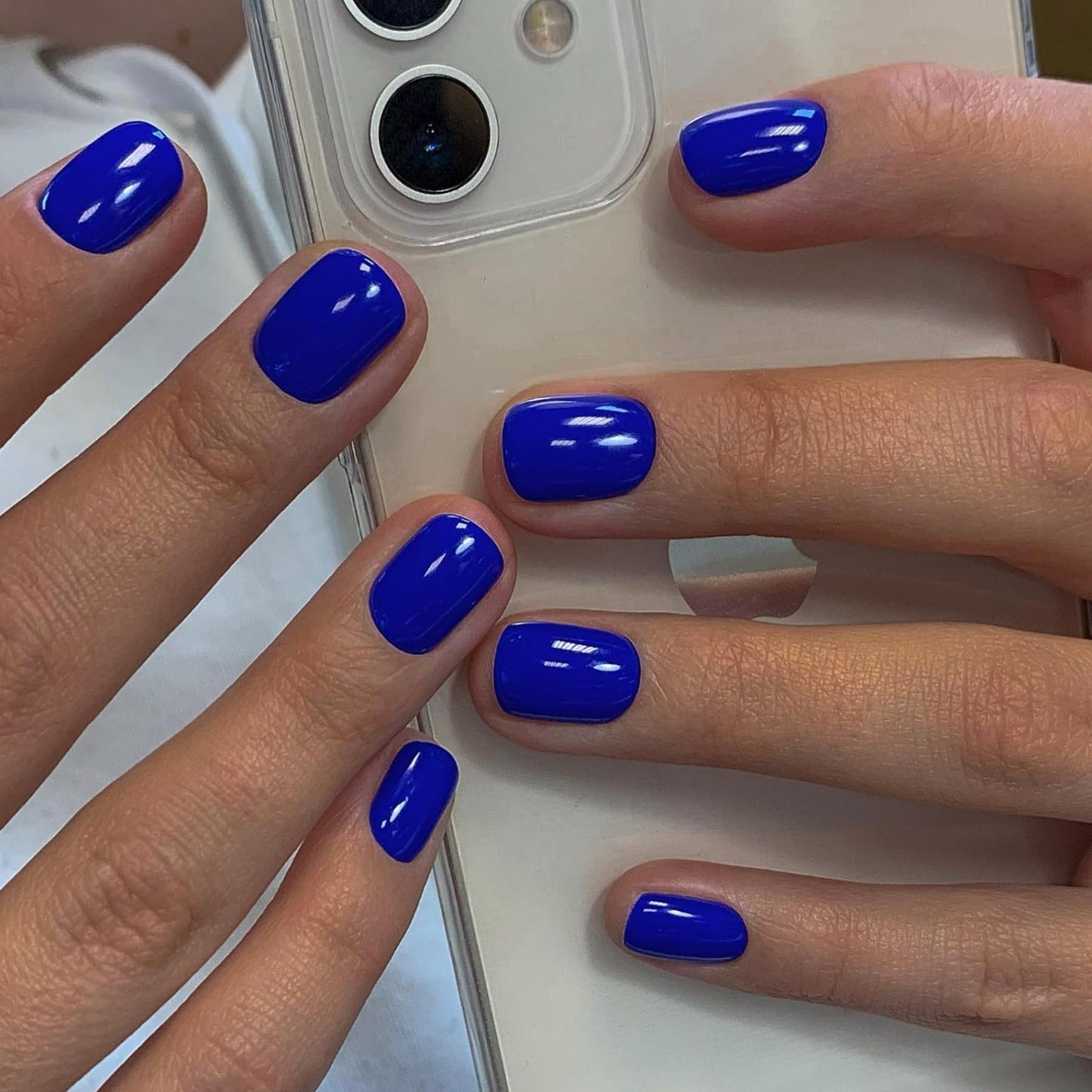 Blue Press on Nails Short Square Fake Nails Glue on Short Square Nails Press ons, Soft Gel Acrylic Glue on Stick on Nail for Women Thick Reusable Solid Color 24pcs, Royal Blue