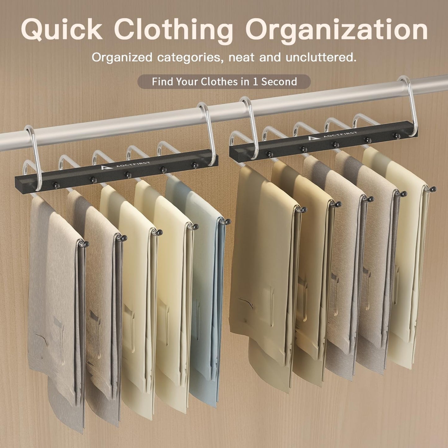 4 Pack Pants Hangers Space Saving - Closet Organizer and Storage Jean Hangers, Stainless Steel Clothes Hanger Scarf Holder for Pants Jeans Leggings Trousers Pant Rack, Black