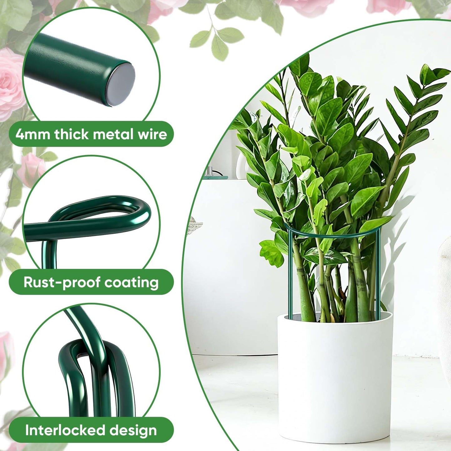 8 Pack 32 or 16 inch Adjustable Plant Support Stakes, Heavy-Duty Half Round Peony Support, Garden Plant Stakes Cage for Outdoor Plants, Peony, Tomato, Hydrangea, (16In Support +16In Extension Tubes)